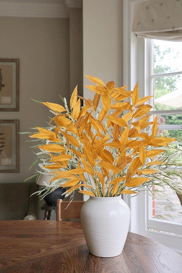 32" Gold Artificial Eucalyptus Spray – Elegant Metallic Fall Leaf Branches – Long-Stemmed Faux Foliage for Autumn Festivals, Thanksgiving Centerpieces & Luxury Floral Arrangements