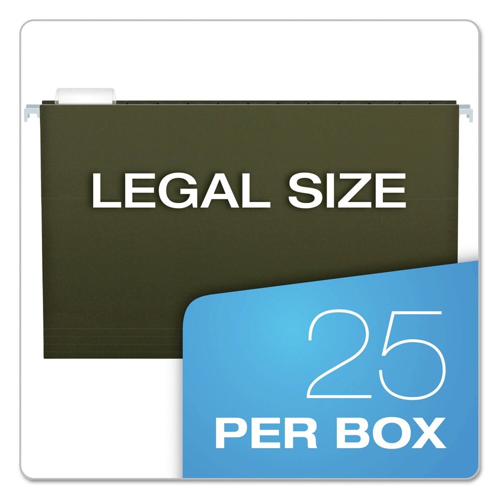 Pendaflex 1/5-Cut Tabs 3 in. Capacity Legal Size Extra Capacity Reinforced Hanging File Folders with Box Bottom - Green (25/Box)