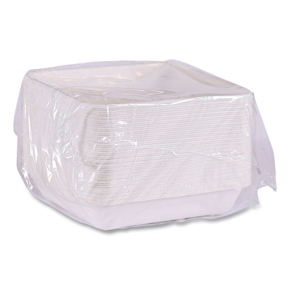 Eco-Products 47 oz 9 x 9 x 1.5 Vanguard Worldview Renewable and Compostable Sugarcane Take-Out Containers - White (200/Carton)