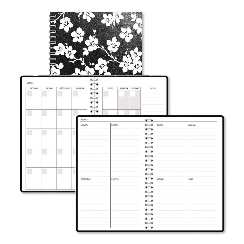 House of Doolittle Recycled Non-Dated Monthly/Weekly Cherry Blossoms Planner - Black/White Cover