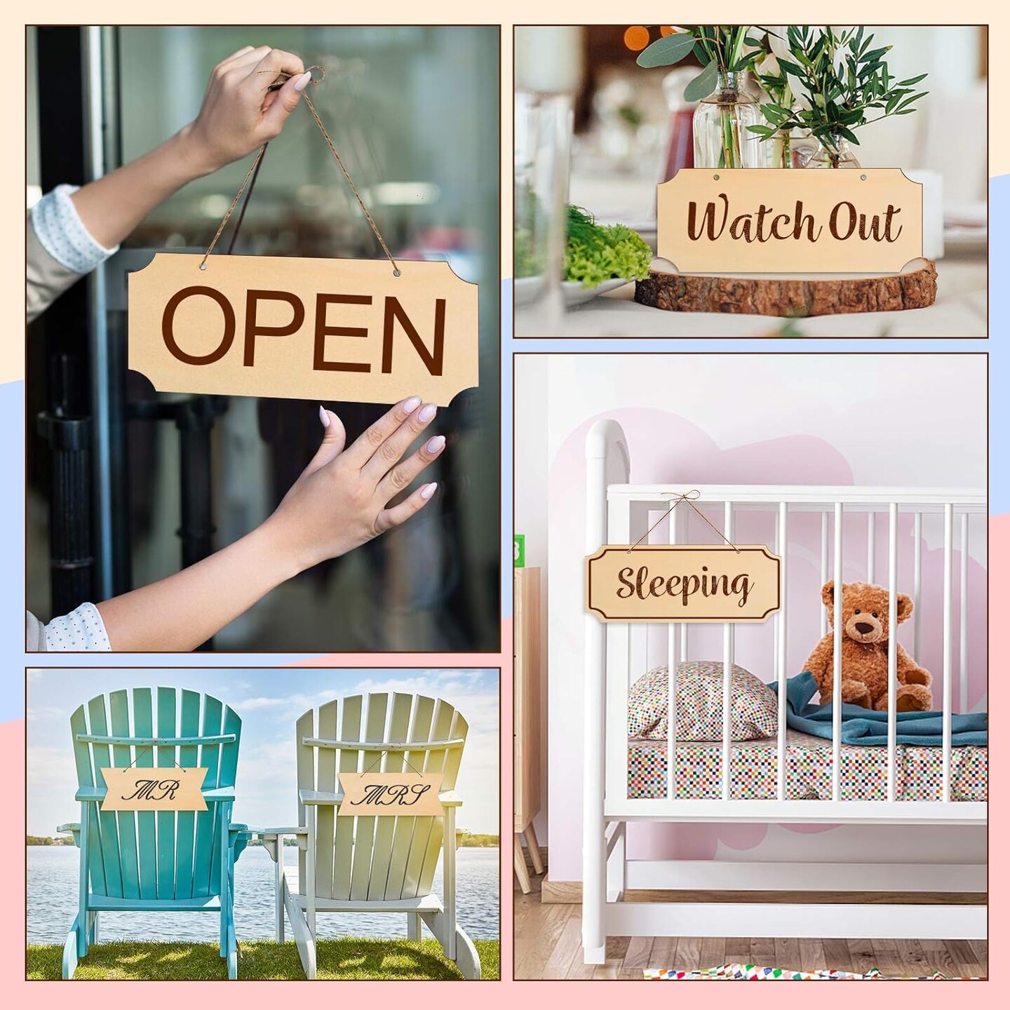 15 Pieces Unfinished Hanging Wood Sign