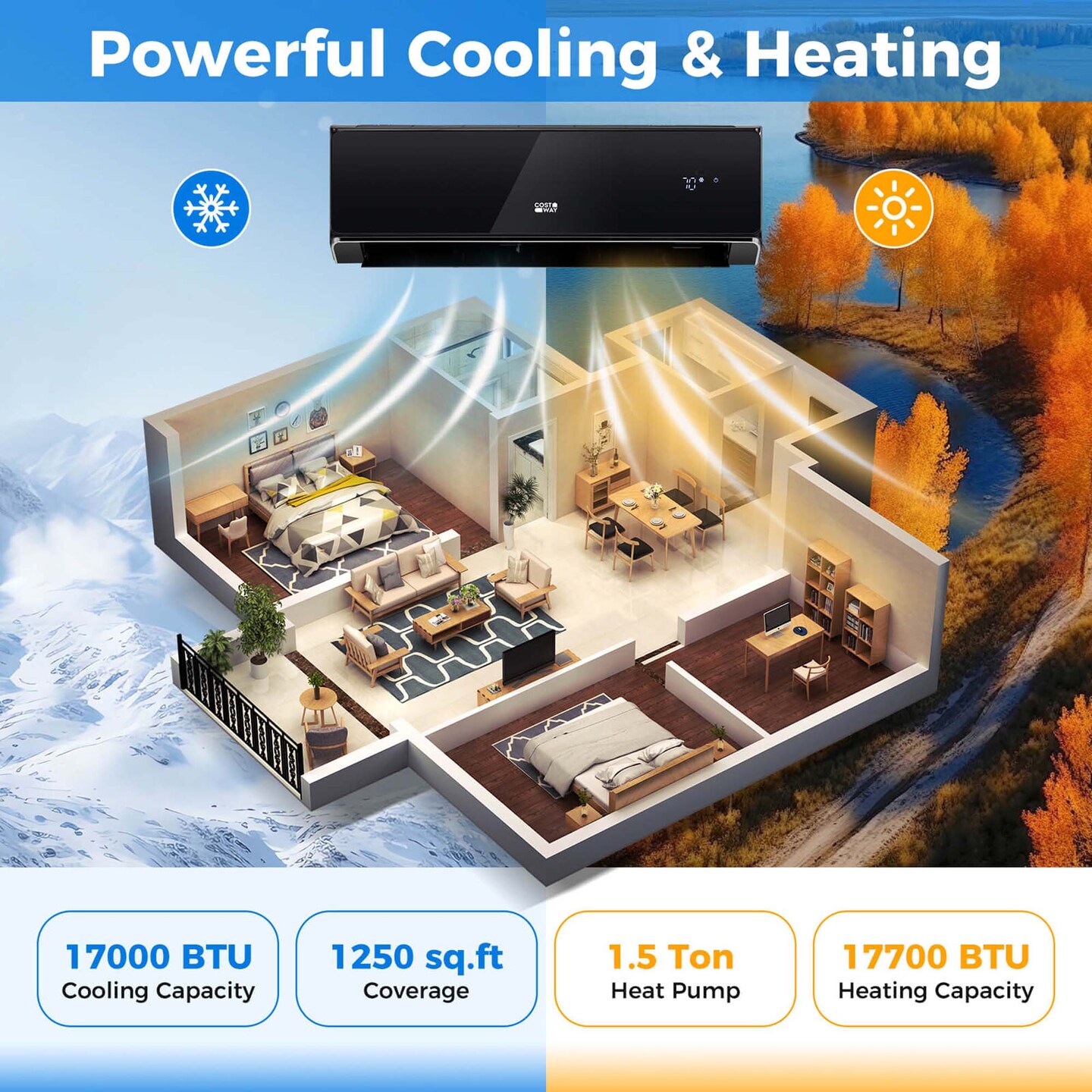 Costway 18000BTU Wifi Enabled Mini Split Air Conditioner Heater