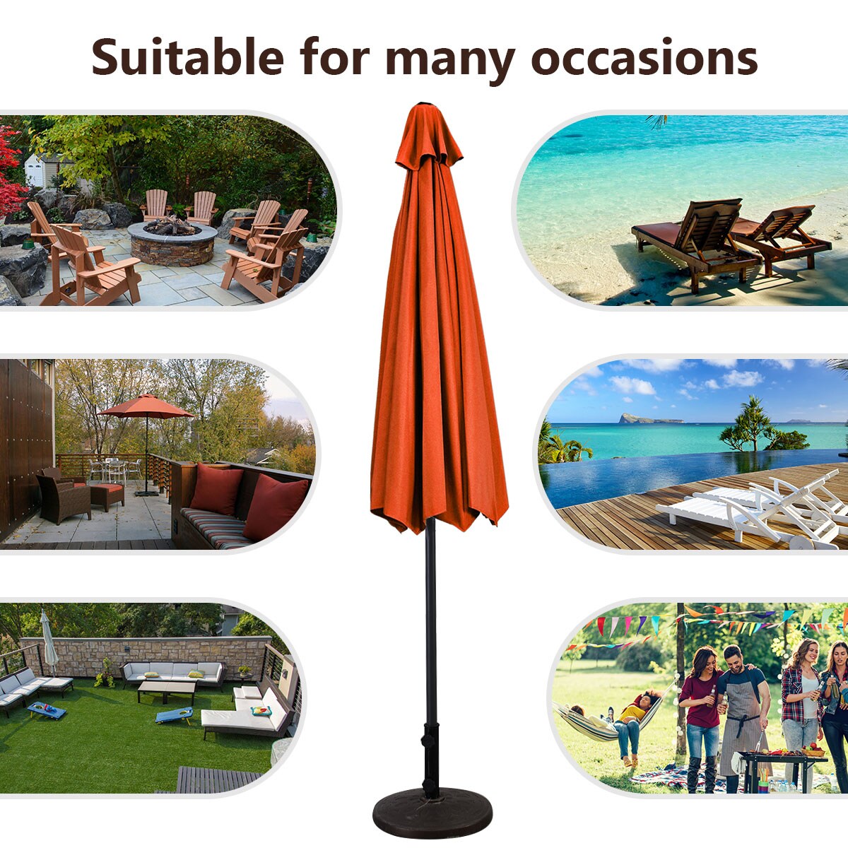 Costway 10 FT Patio Umbrella Patio Market Steel Tilt W/ Crank Outdoor Yard Garden