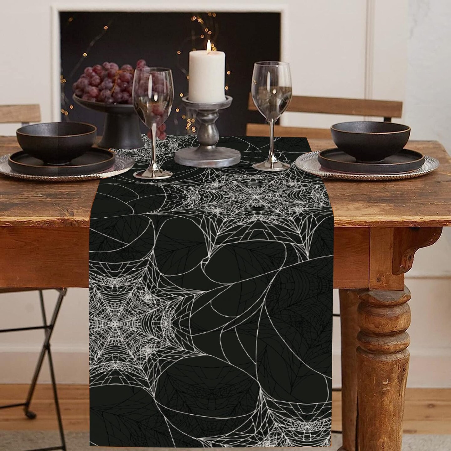 Halloween Spider Web Table Runner Fall Black Burlap Table Runners