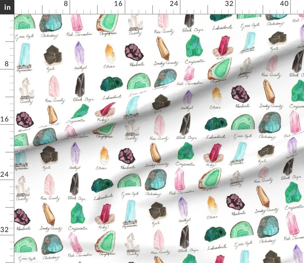 Crystals Stone Mineral Watercolor Age Gemstone Custom Printed Fabric by Spoonflower Various Fabrics by the Yard or Fat Quarter