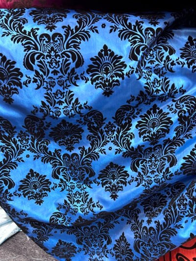 1 Yard Damask Flocking Taffeta Fabric 58" Wide Elegant Velvet Design for Weddings & Decor