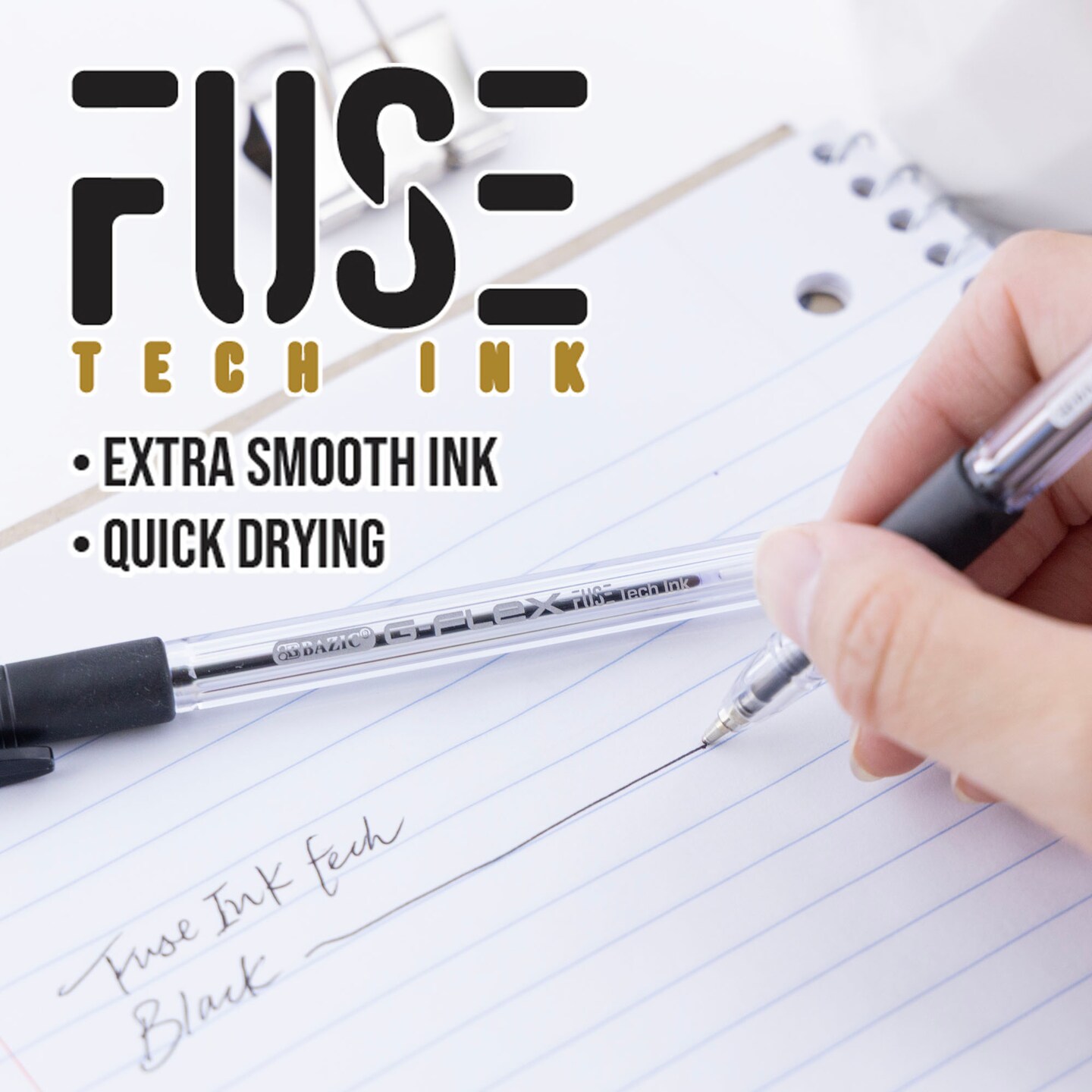 BAZIC G-Flex Black FUSE Tech Ink Pen w/ Cushion Grip (4/Pack)