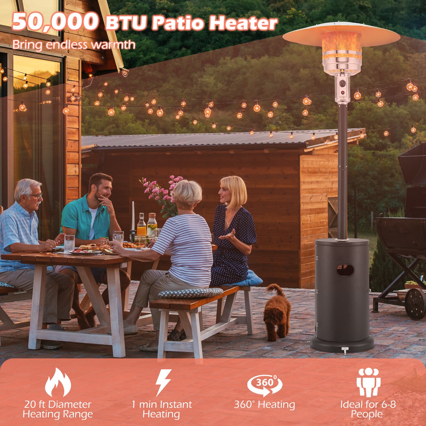 50000 BTU Round Table Design Propane Heater with Adjustable Temperature Knob Perfect for Outdoor Gatherings