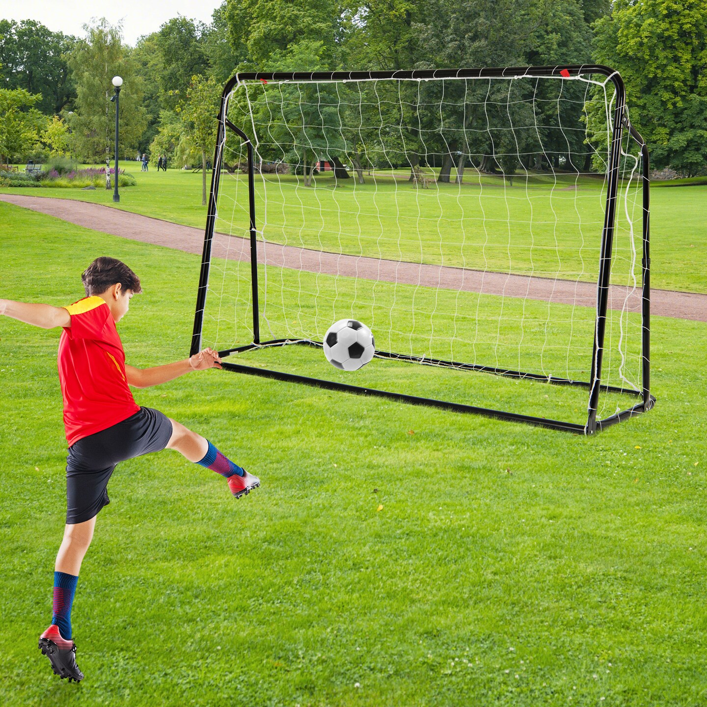 2-in-1 Kids Soccer Goal Set with Adjustable Height and Metal Pipes Ideal for Outdoor Use
