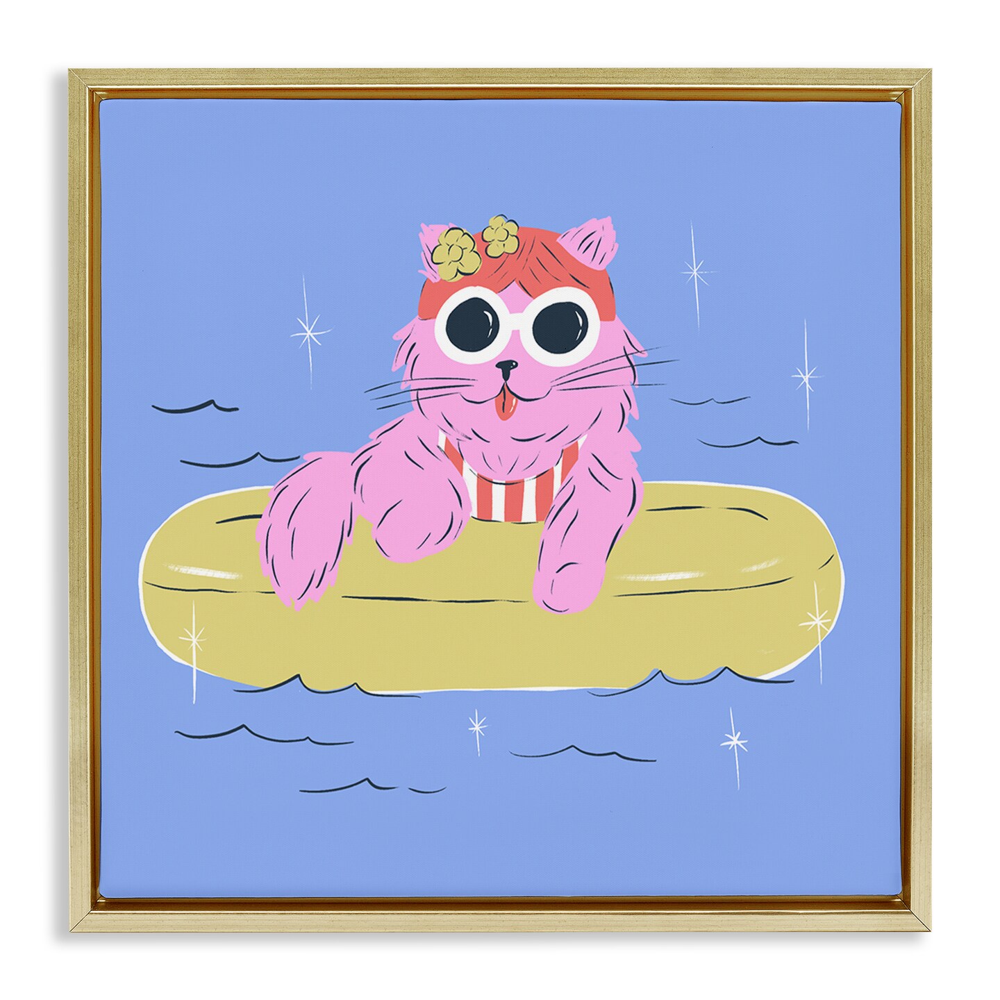 Stupell Industries Summer Pool Float Cat Floating Frame, design by Krissy Mast