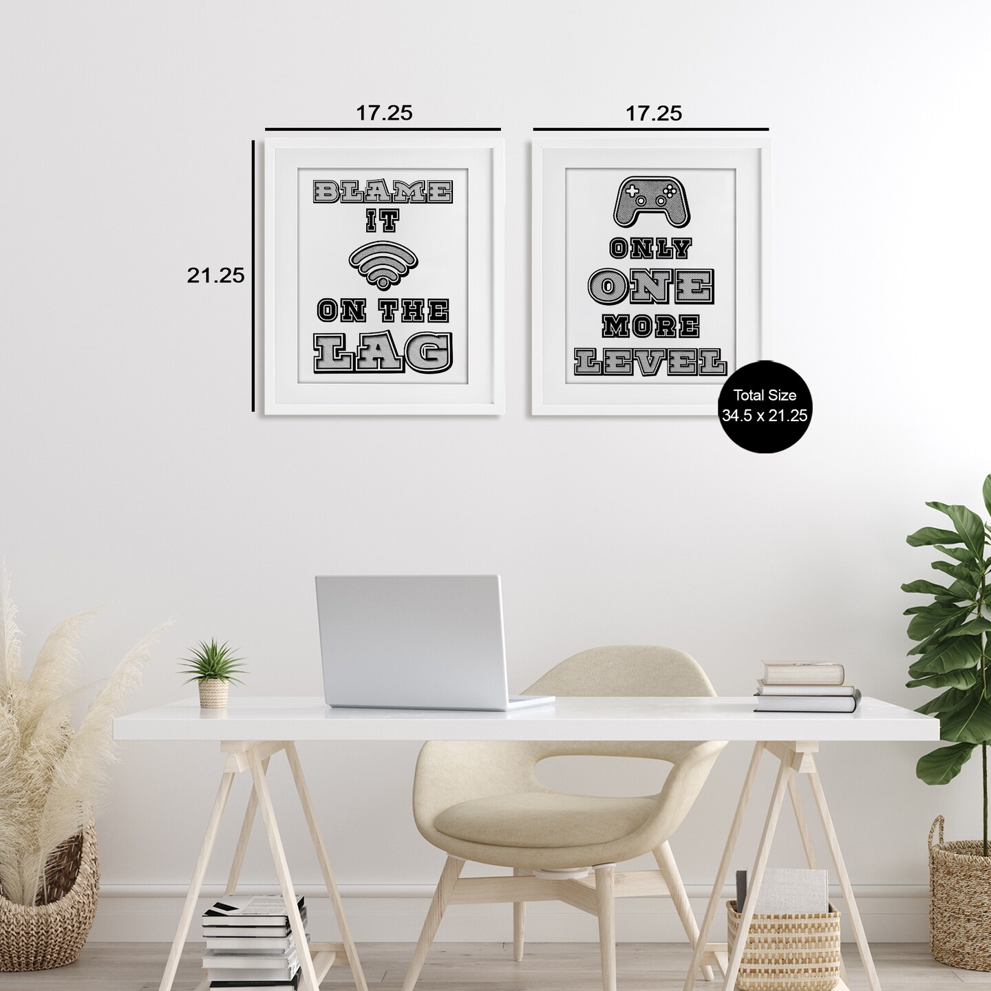 Stupell Industries Black & White Gamer Quotes 2pc Framed Print Under Glass Set, design by Marcus Prime