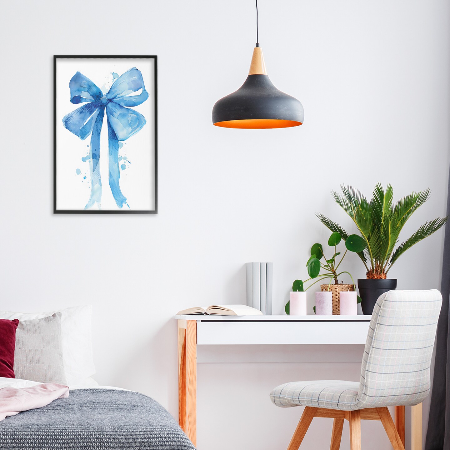 Stupell Industries Blue Bell Bow Illustration Framed Giclee, design by LSR Design Studio