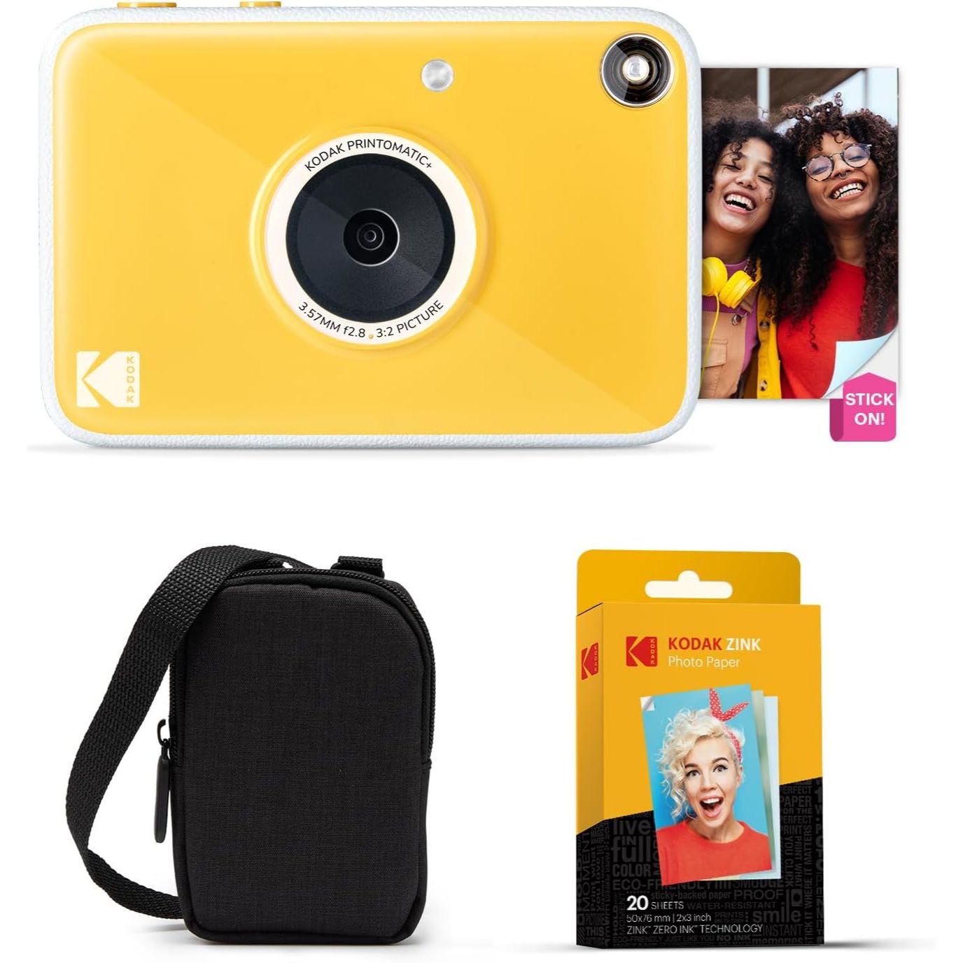 Kodak Printomatic+ Instant Print Digital Camera Starter Bundle + Carrying Case + Zink 20pk Sticky-Back Photo Paper - 10MP, Full-Color Photos, RGB LED Status Indicator
