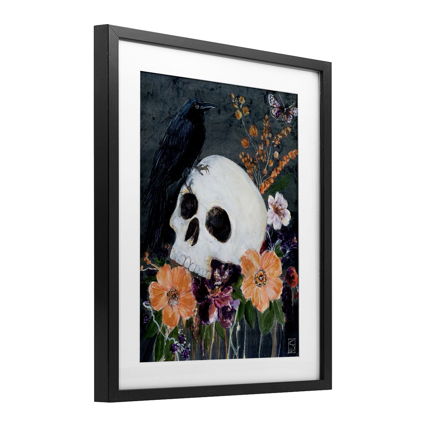 Stupell Industries Halloween Flowers & Skull Framed Print Under Glass, design by Sara Culpepper
