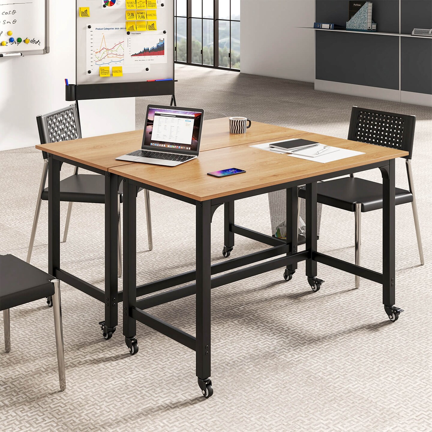 Costway 1/2/4 PCS Rolling Computer Desk Metal Frame PC Laptop Table Wood Top Study Workstation