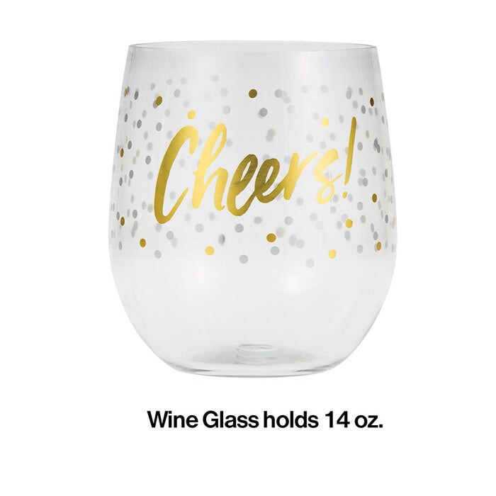 6 pc Bulk Cheers 14 oz Plastic Stemless Wine Glasses by Elise