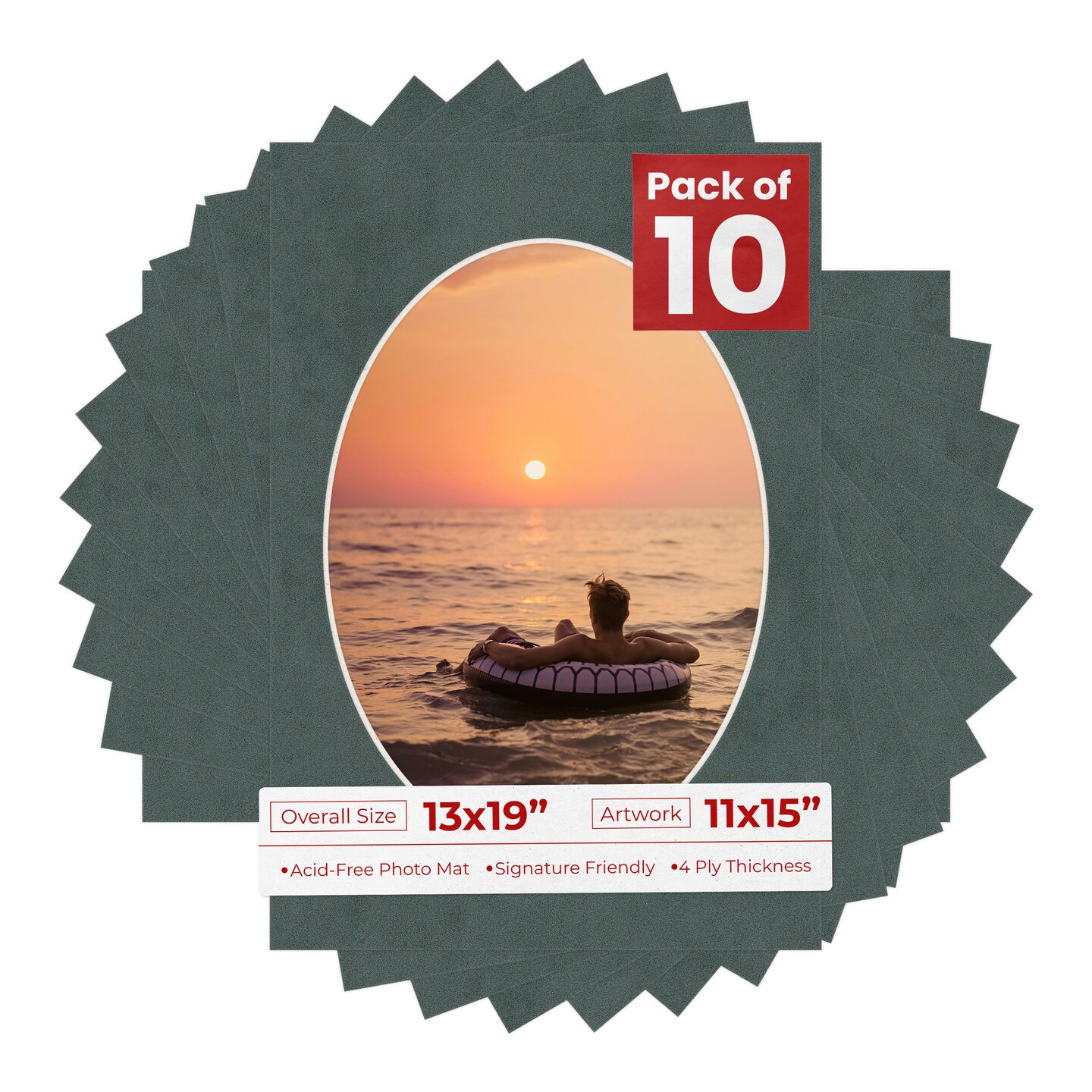 Dark Grey Suede Mat Board for 13x19 Frames - Oval Opening for 11x15 Photos