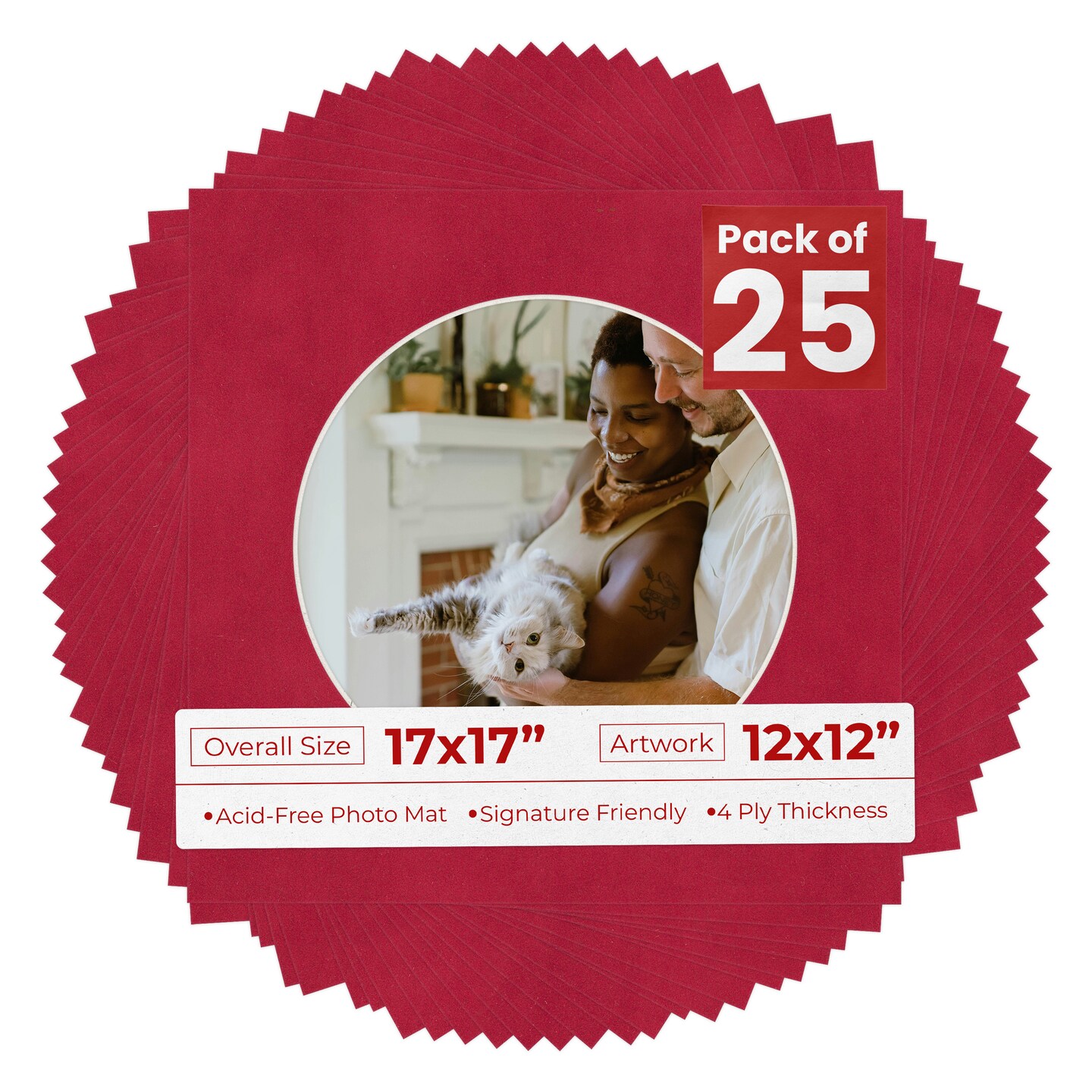 Red Suede Mat Board for 17x17 Frames - Circle Opening for 12x12 Photos