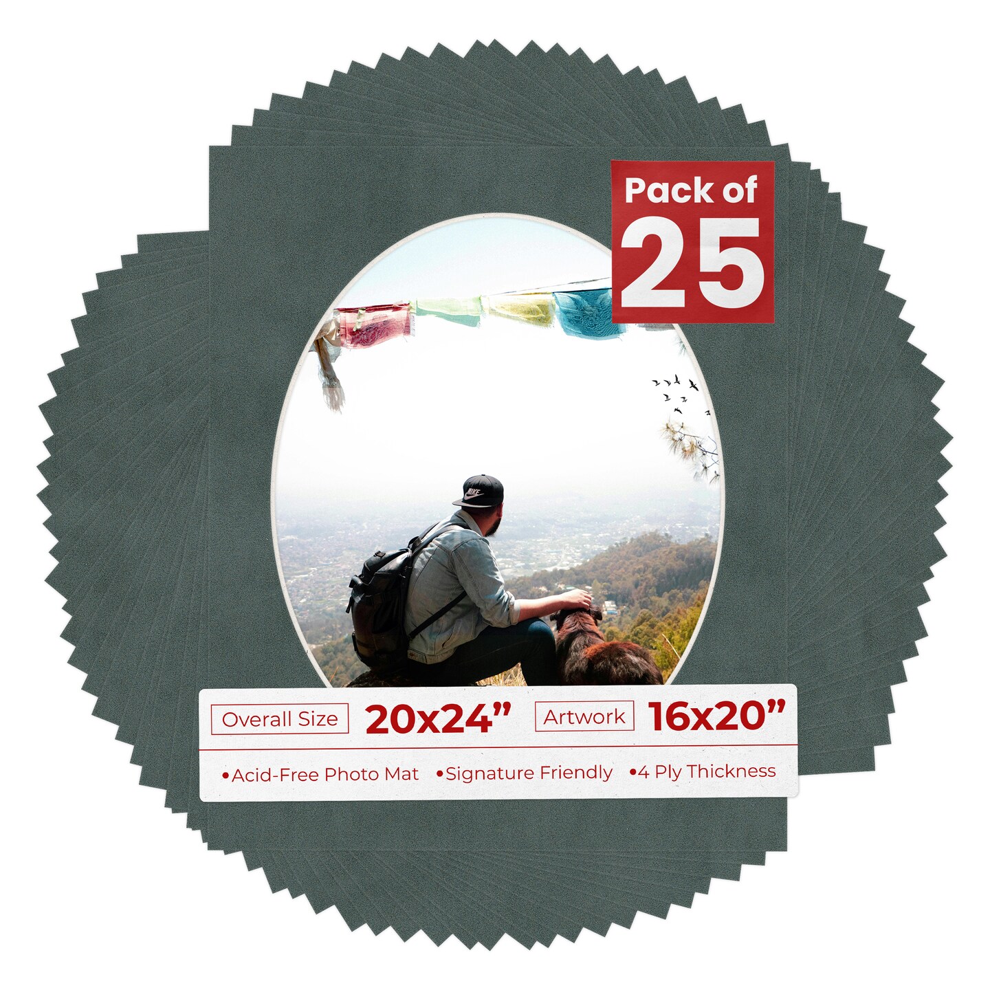 Dark Grey Suede Mat Board for 20x24 Frames - Oval Opening for 16x20 Photos
