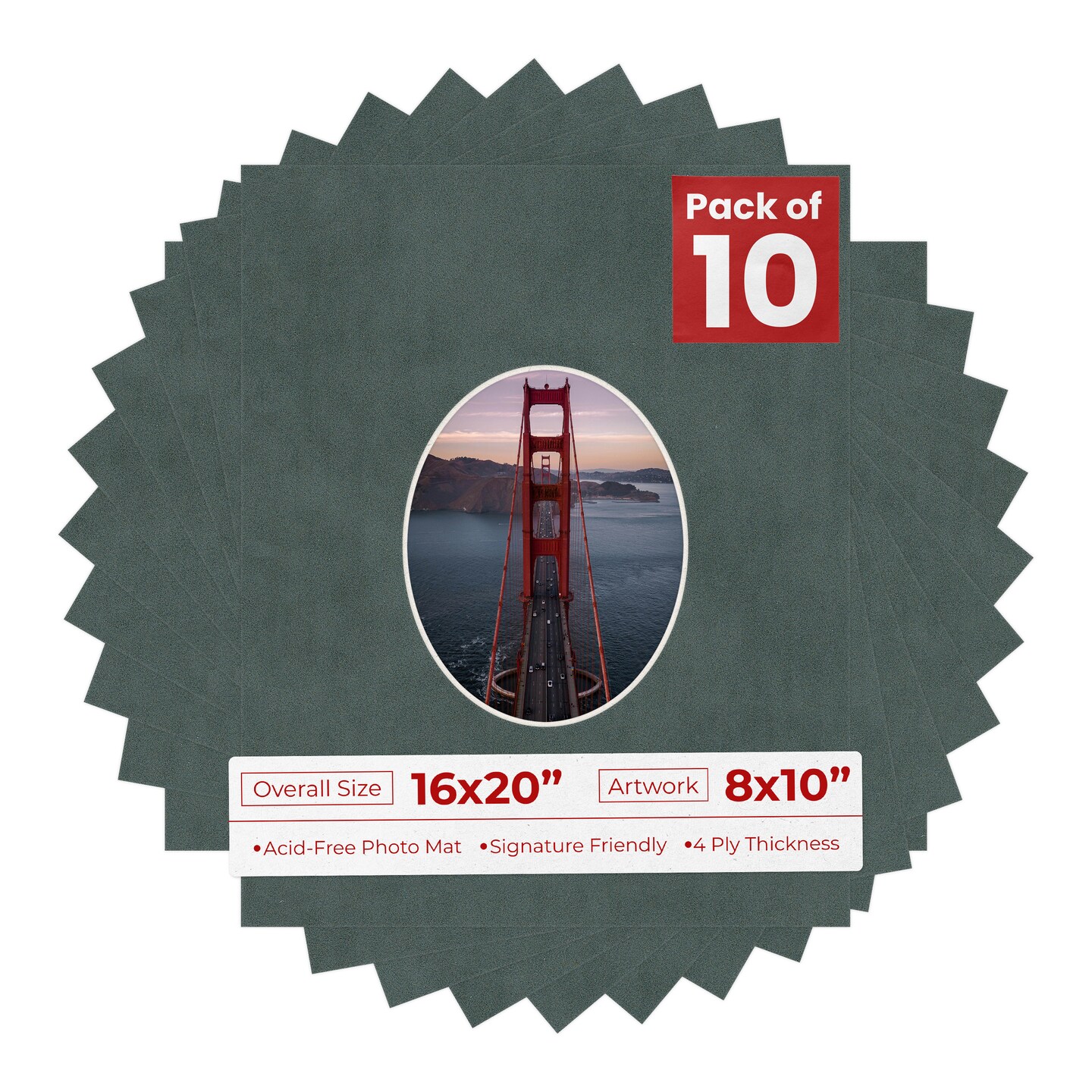 Dark Grey Suede Mat Board for 16x20 Frames - Oval Opening for 8x10 Photos