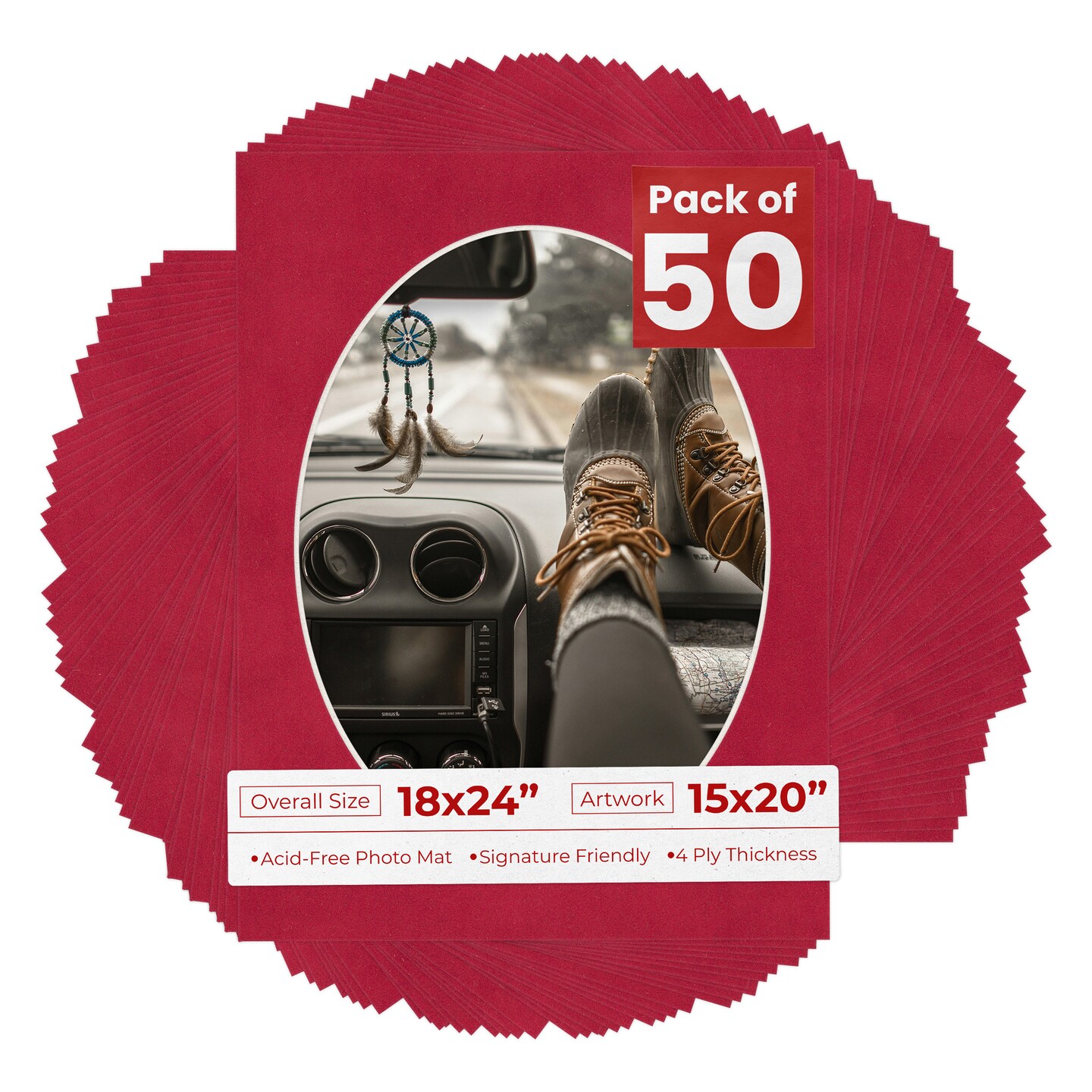 Red Suede Mat Board for 18x24 Frames - Oval Opening for 15x20 Photos