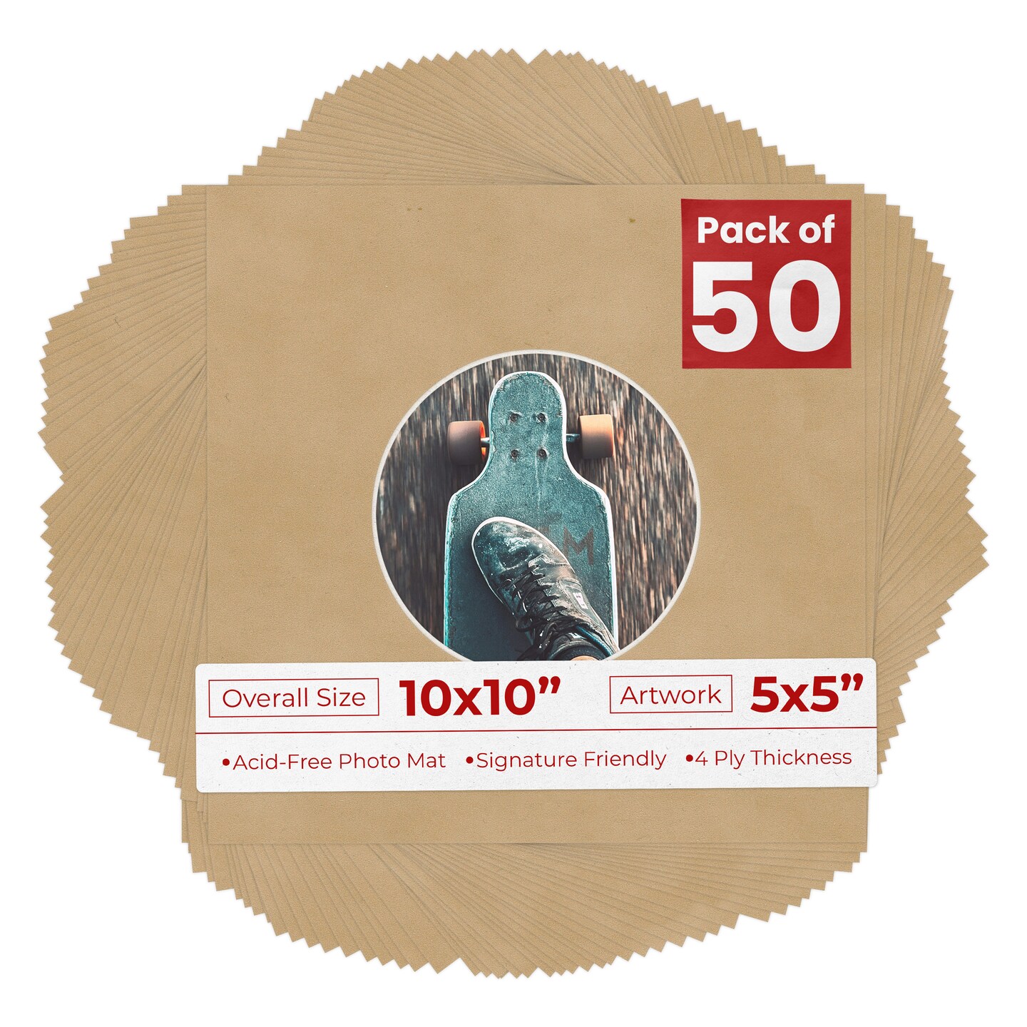 Beige Suede Mat Board for 10x10 Frames - Circle Opening for 5x5 Photos