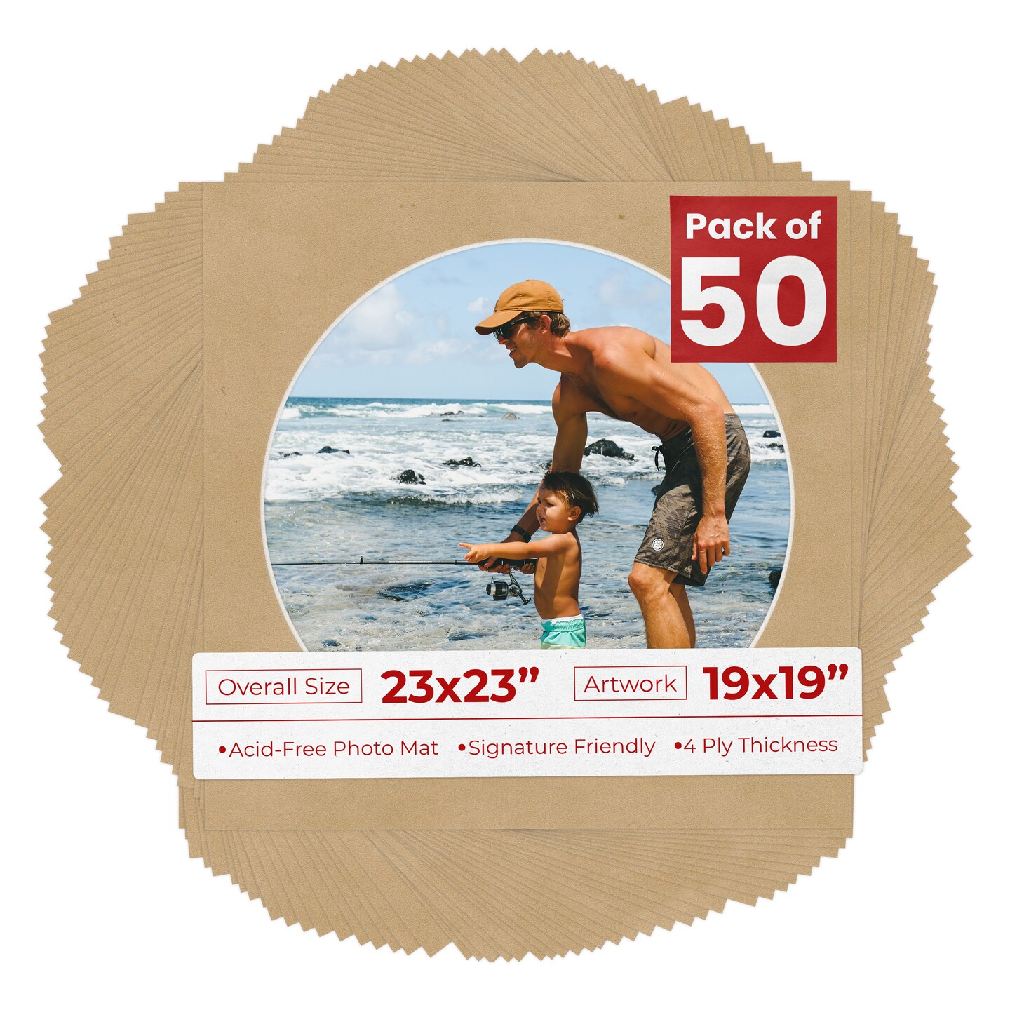 Beige Suede Mat Board for 23x23 Frames - Circle Opening for 19x19 Photos