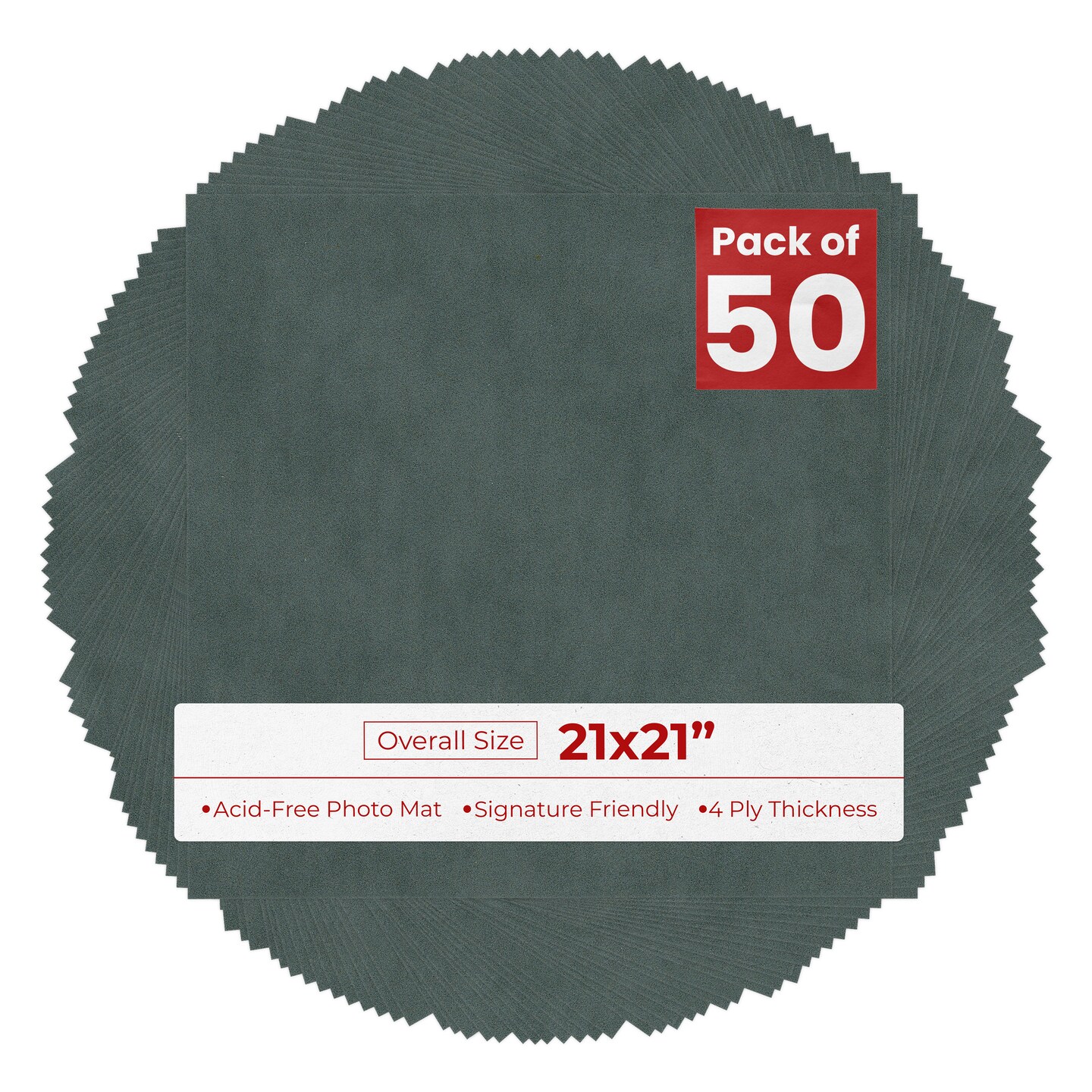 Dark Grey Suede 21x21 Uncut Mat Board - Blank Sheets, No Opening
