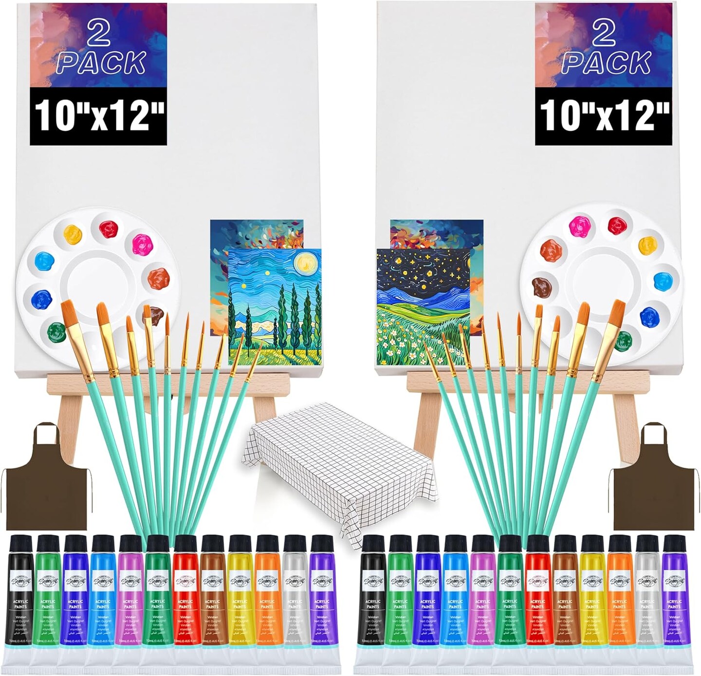 AMIZEY 2 Pcs Sip And Paint Kit For Adults - Date Night Painting Set With Pre Drawn Canvases Paints Brushes And Easels Perfect For Couples And