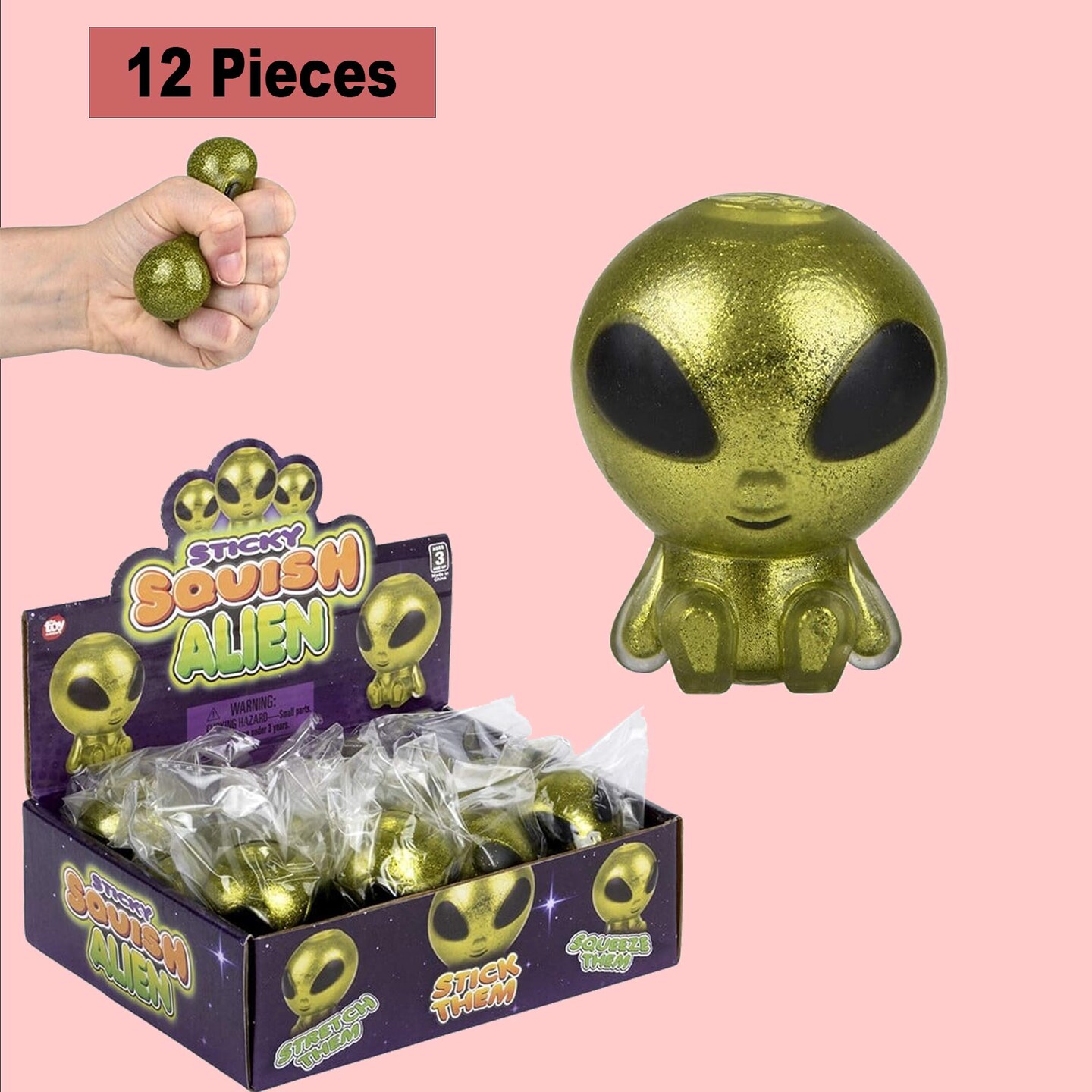 12 Pieces Squish Sticky Alien Fidget Toy Assorted Colors Display 2.25 ...