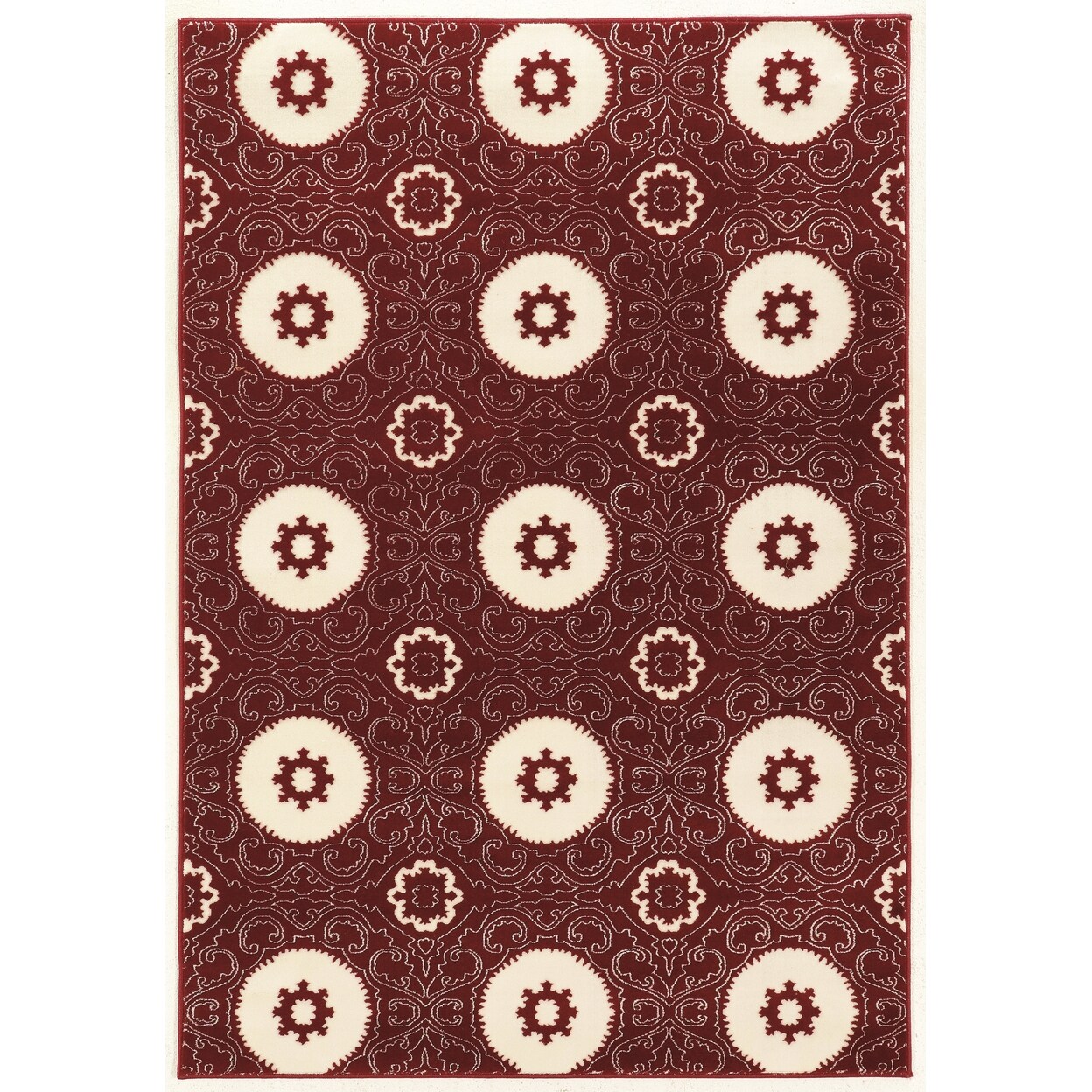 Prisma Karma Red Area Rug 8X10 Flat Finish Faux Silk Modern Design