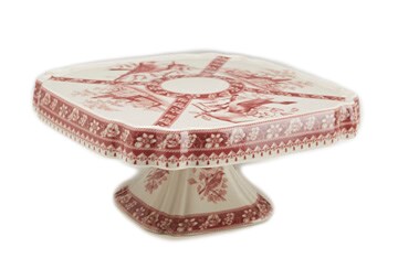 8 1/4 Inch Diameter Red And White Cake Plate
