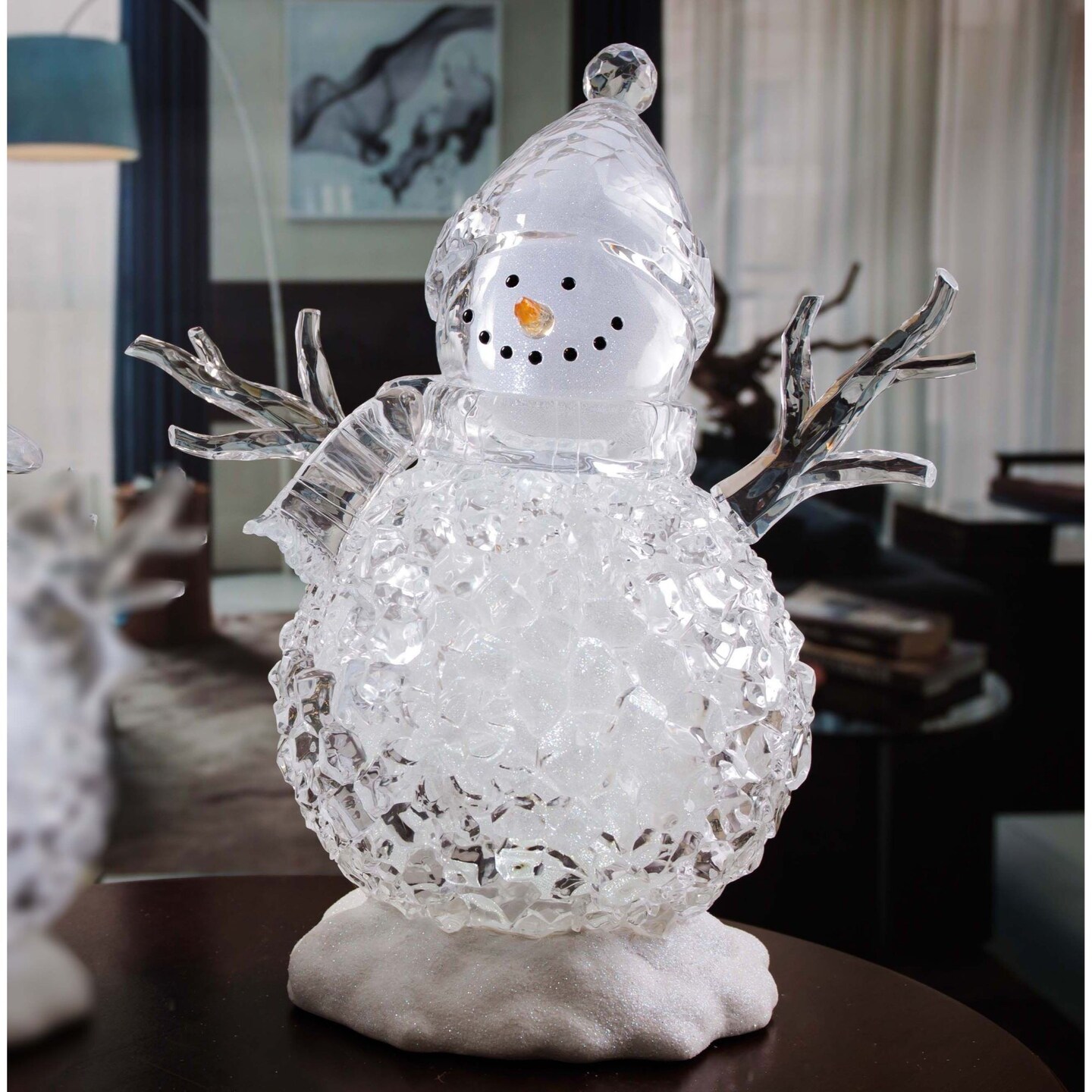 Icy Giftware Contemporary Large Silver Glitter Snowmen LED Lighted Tabletop Decor - 17" - Set of 2