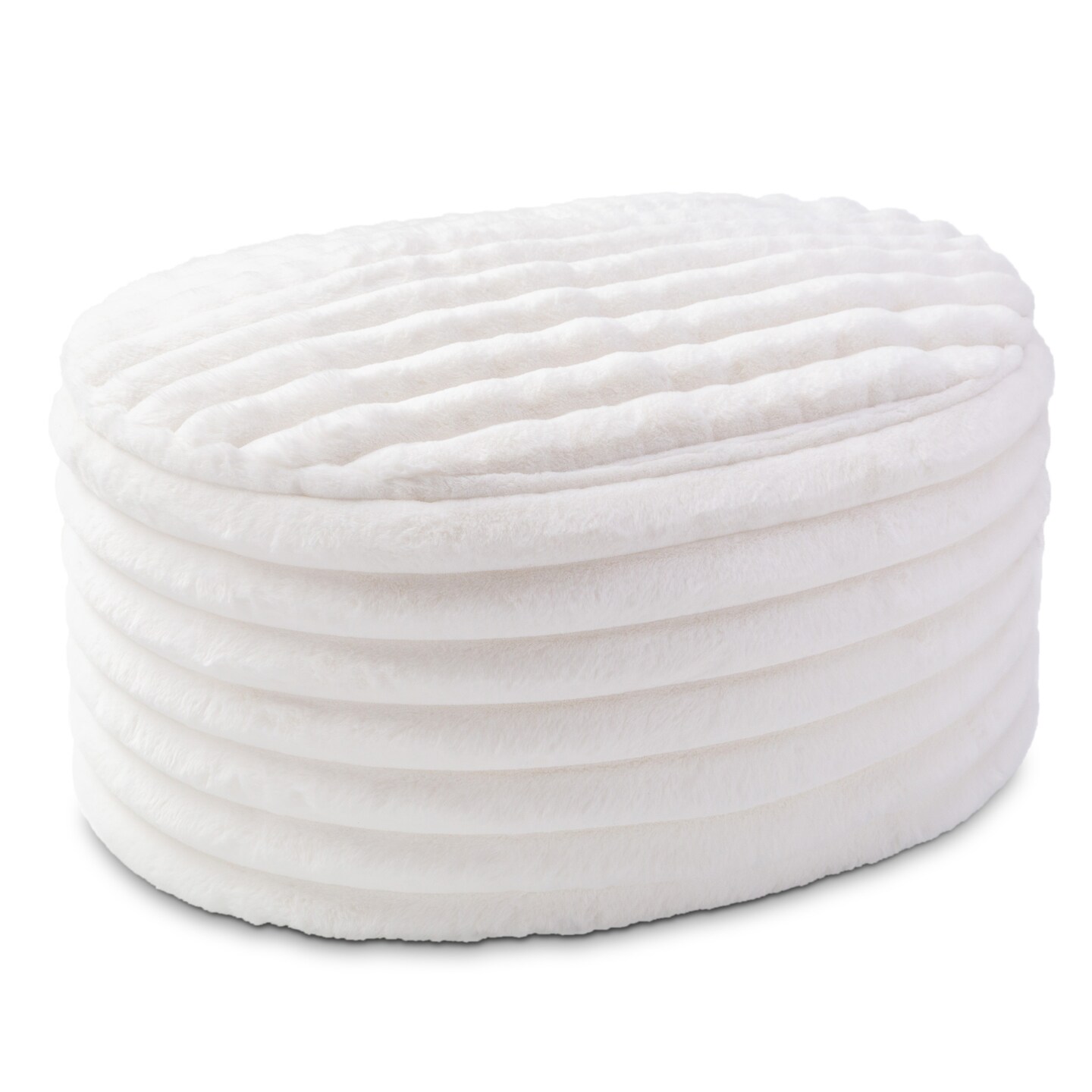CC Home Furnishings Large Plush Faux Fur Ribbed Pouf Ottoman - 35" - Cream