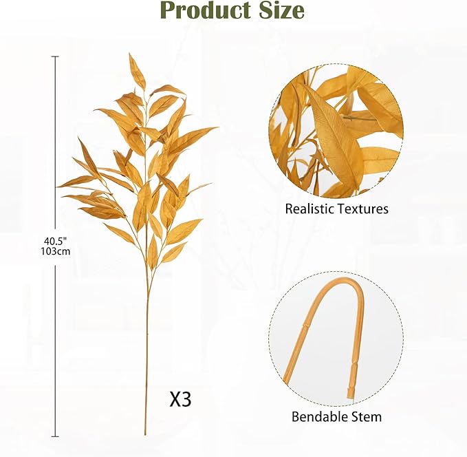 32" Gold Artificial Eucalyptus Spray – Elegant Metallic Fall Leaf Branches – Long-Stemmed Faux Foliage for Autumn Festivals, Thanksgiving Centerpieces & Luxury Floral Arrangements