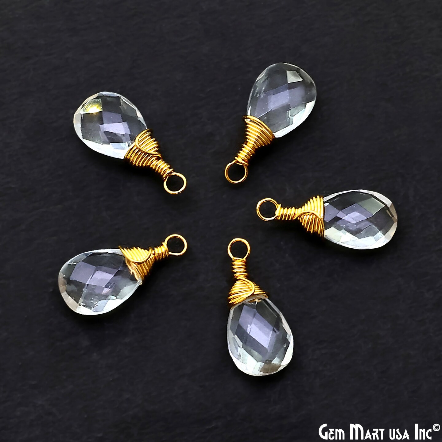 Pears Drop Pendant, Gold Wire Wrapped Single Bail 17x8mm, Gemstone Connector Bracelet Charm, GemMartUSA (50597)