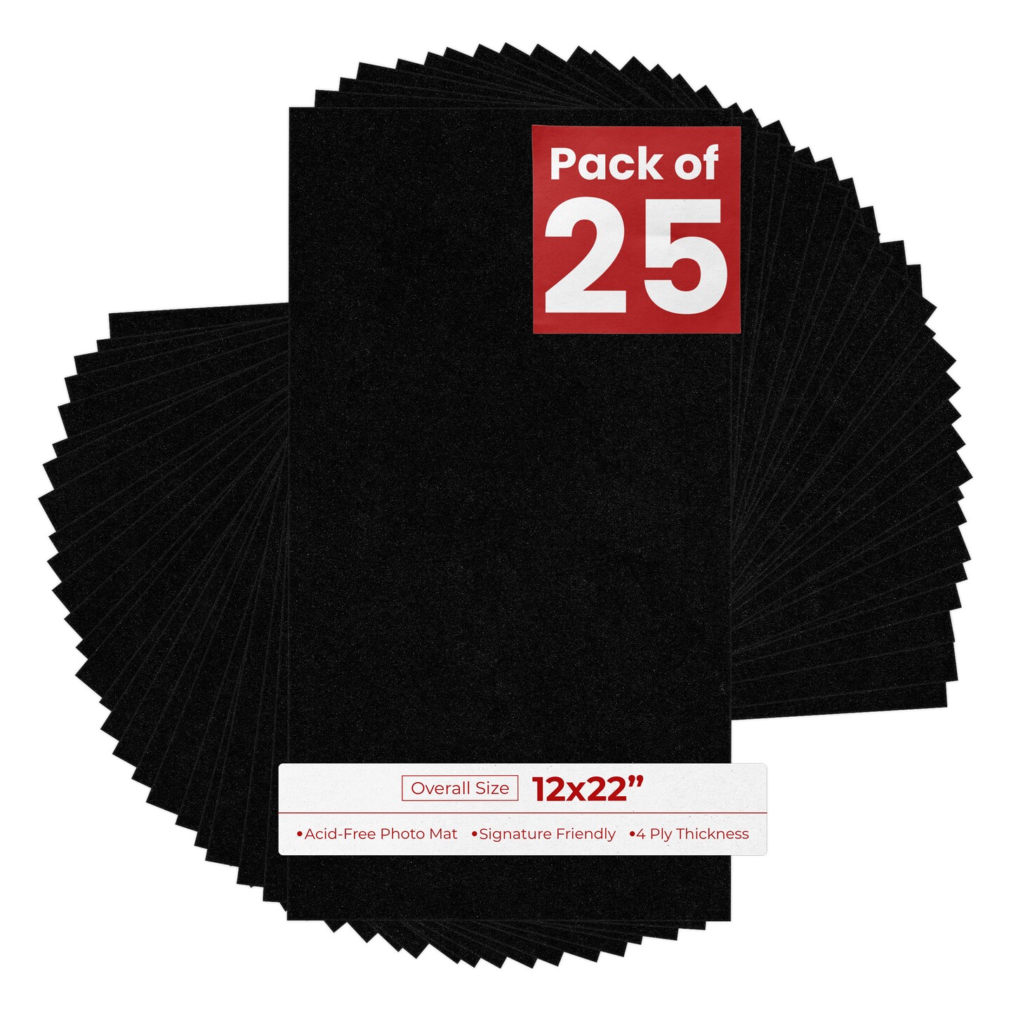 Black with Black Core 12x22 Uncut Mat Board - Blank Sheets, No Opening