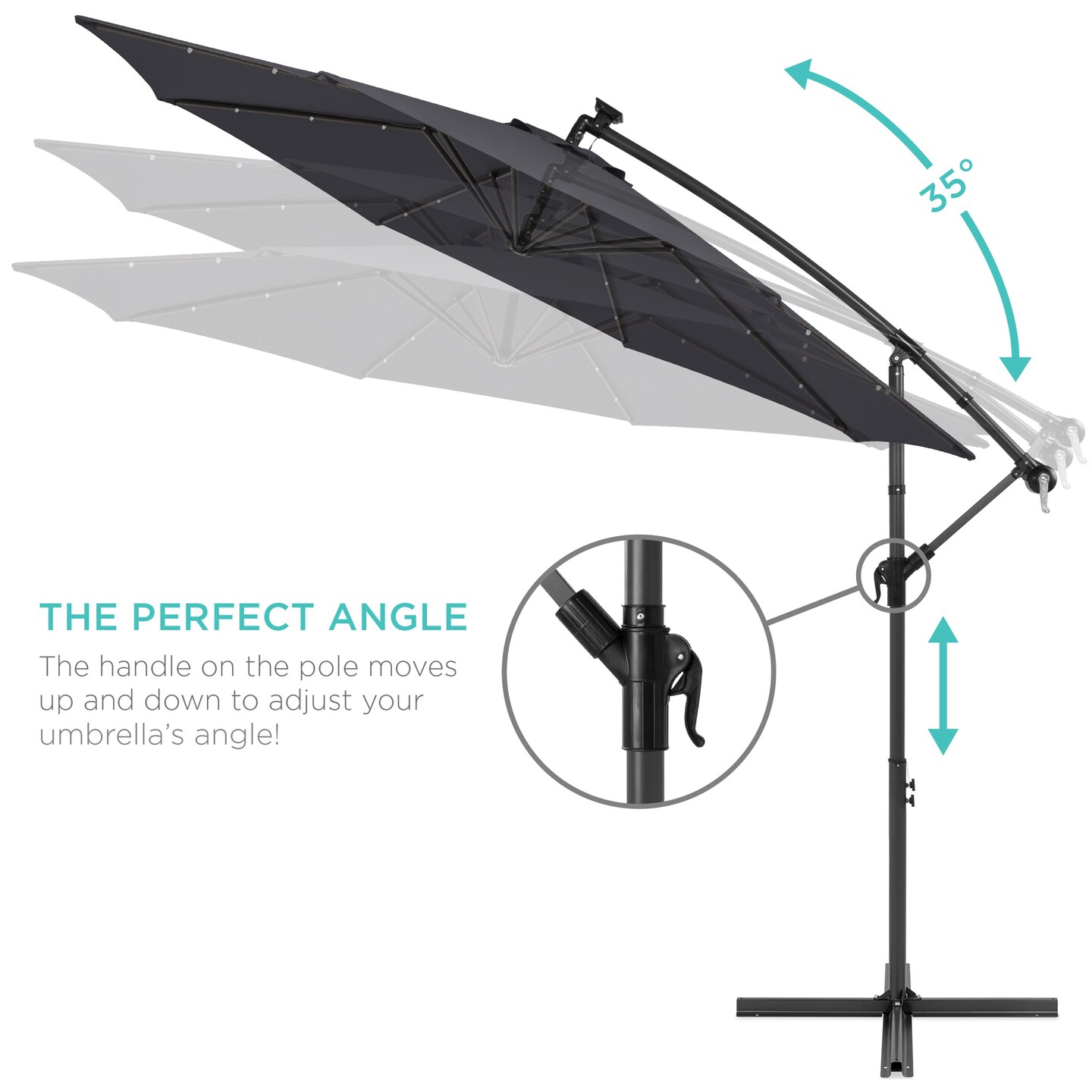 Best Choice Products 10ft Solar LED Offset Hanging Outdoor Market Patio Umbrella w/ Adjustable Tilt