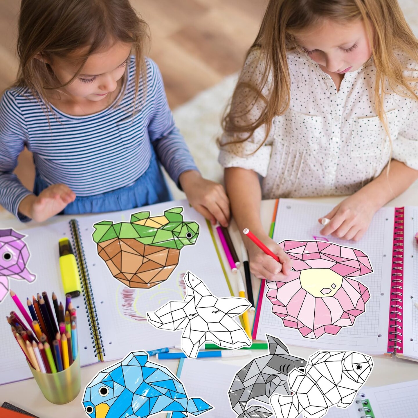Coloring Ocean Animals Kit - 83Pcs Color Your Own Ocean Animals Kit for Kids DIY Coloring Craft Kit Coloring Sea Animals Geometric Card Decor School Classroom Summer Party Activity