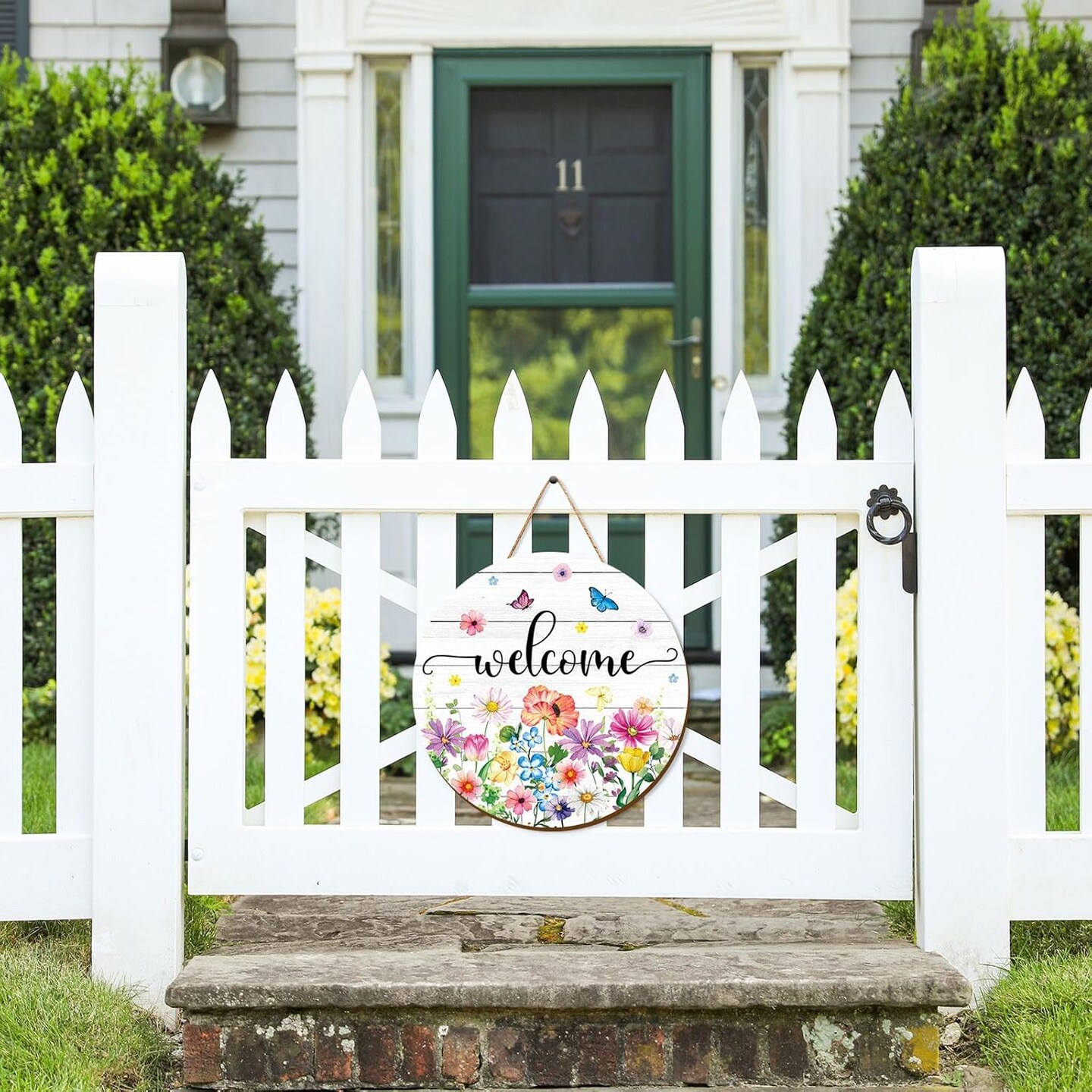 Spring Flower Welcome Door Sign Wildflower Wooden Hanging Sign Floral Butterfly Door Hanger Sign for Spring Indoor Outdoor Farmhouse Home Porch Window Decor