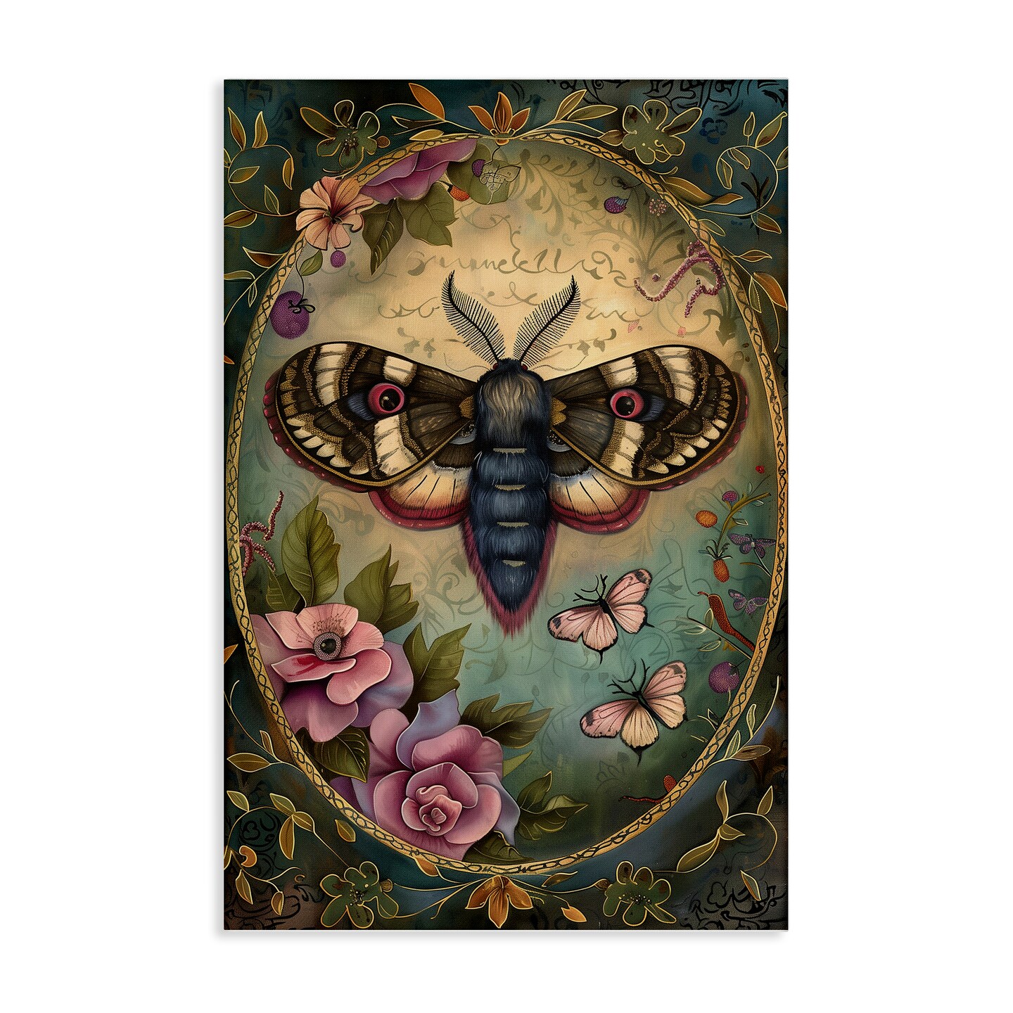 Stupell Industries Vintage Moth & Floral Border Canvas Design by The ...