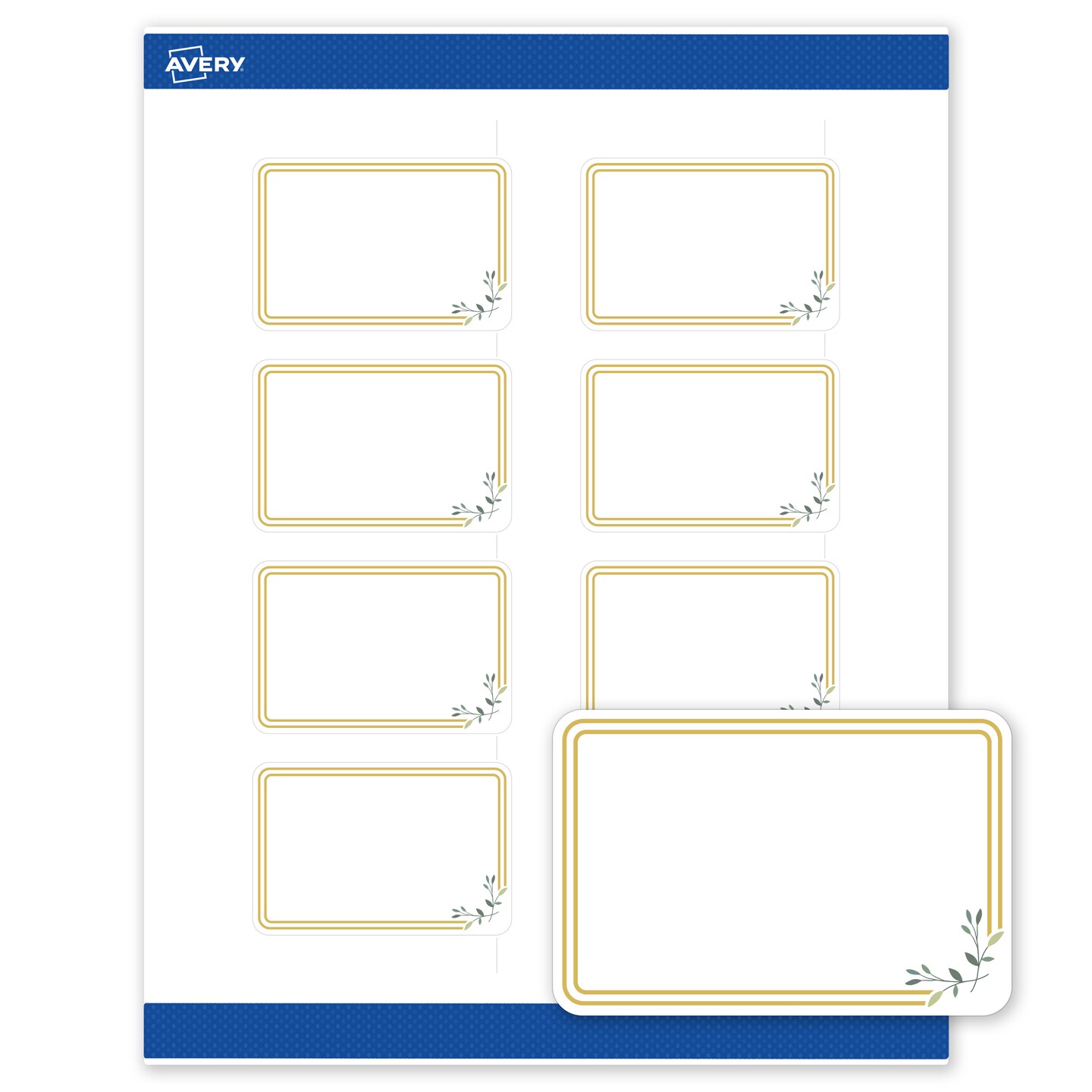 Avery Printable Rectangle Labels, Gold Double Border with Florals, 2" x 3", Matte White Rectangle Labels, Permanent, Laser/Inkjet, 80ct, Great for Product Labels