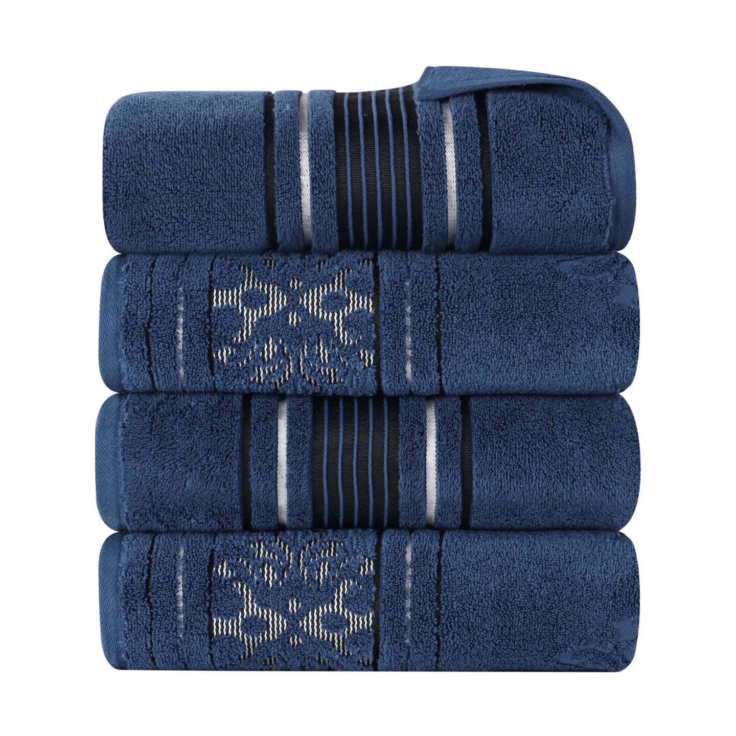 Set of 4 Zero Twist Cotton Floral Jacquard Bath Towel Set Ultra