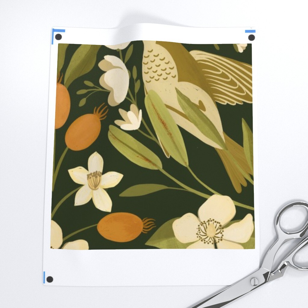 Jumbo Floral Green Leaves Orange Lily Flowers Birds Custom Printed Fabric by Spoonflower Various Fabrics by the Yard or Fat Quarter