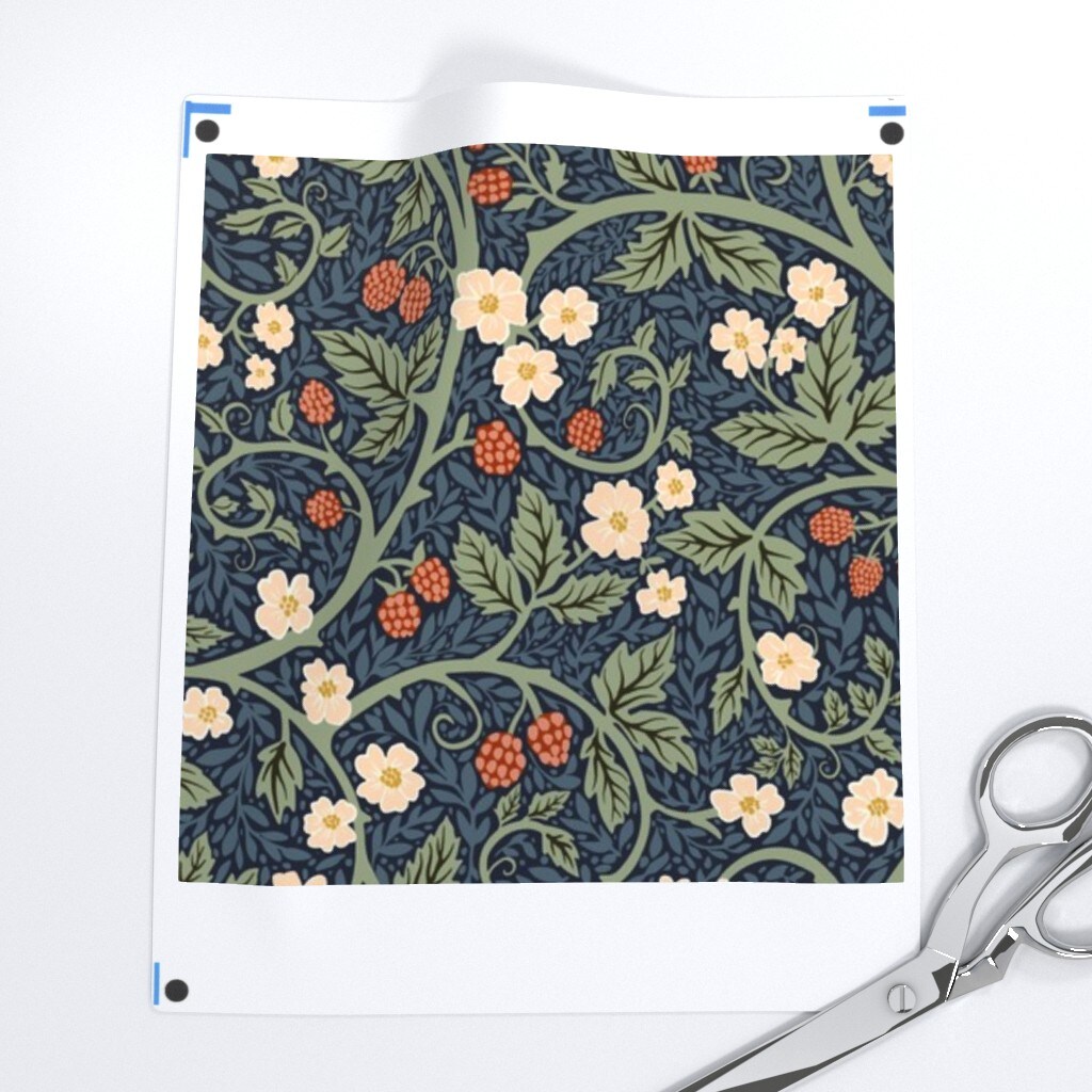 Green Vintage Leaves Floral Berries Victorian Hand Drawn Scroll Arts And Crafts Art Nouveau Botanical Medium Scale Custom Printed Fabric by Spoonflower Various Fabrics by the Yard or Fat Quarter
