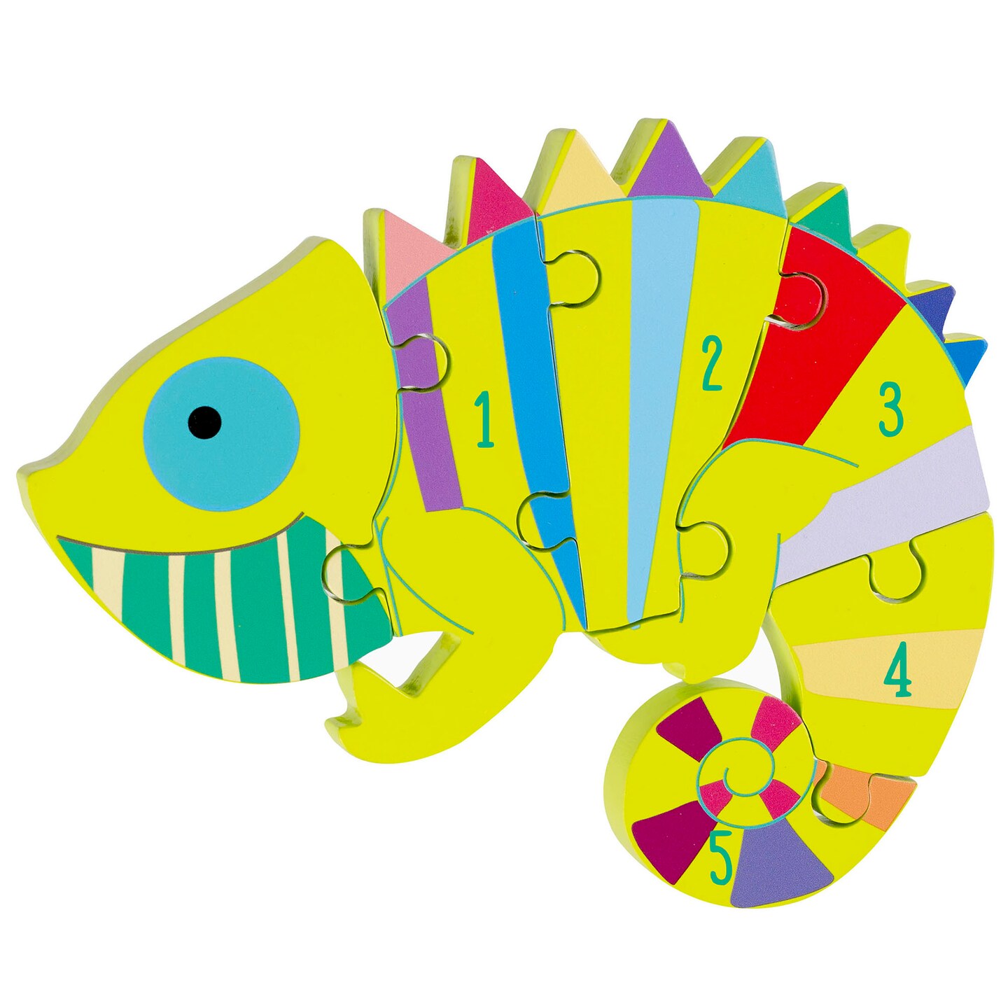 Orange Tree Toys: Chameleon Number Puzzle - 6 Piece Wooden Animal Shaped Puzzle, Learn Numbers 1-5, Colorful Educational Toy, Toddlers &#x26; Kids, Ages 1+