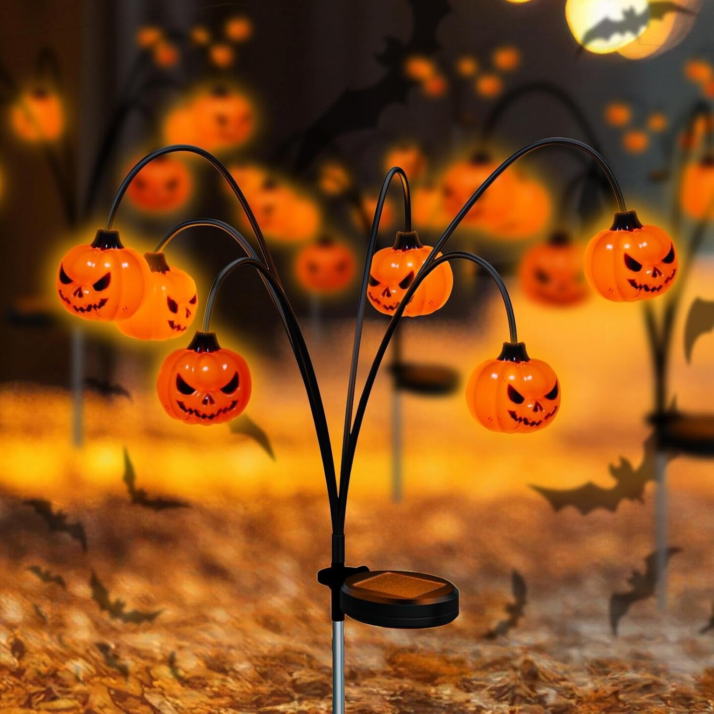 Halloween Decorations Outdoor,  Pumpkin Solar-Lights for outside Halloween Decor, Waterproof 12LED Orange Scary Spooky Swaying Lamps for Garden, Yard, Patio, Pathway, Halloween Party Deco