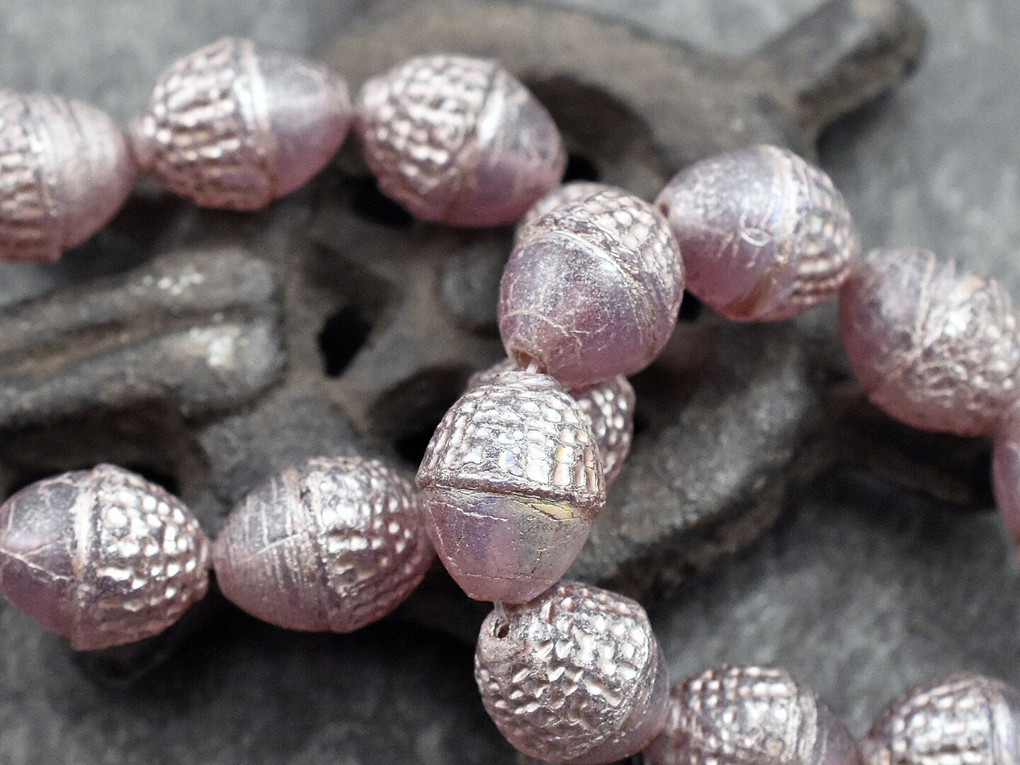 *8* 10x12mm Platinum Washed Semi Transparent Thistle Acorn Oval Beads