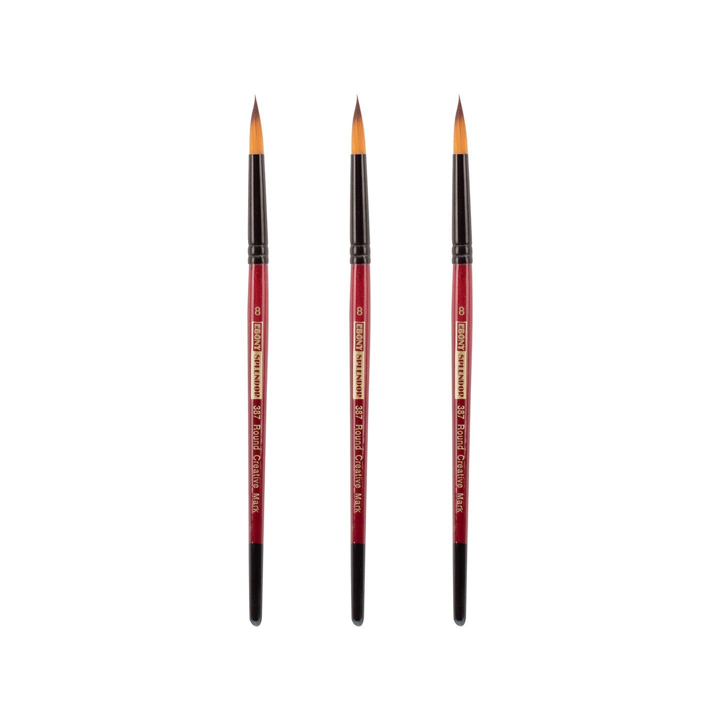 Creative Mark Ebony Splendor Short-Handled Synthetic Sable Paint Brush, Rounds, Pack of 3, Teijin Multi-Filament Hair, Handcrafted Synthetic Paint Brushes for Acrylic, Watercolor Painting and More