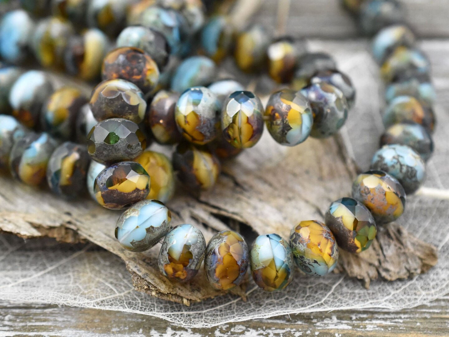 Caribbean Beach Picasso Fire Polished Rondelle Beads - 3x5mm, 5x7mm or 6x8mm